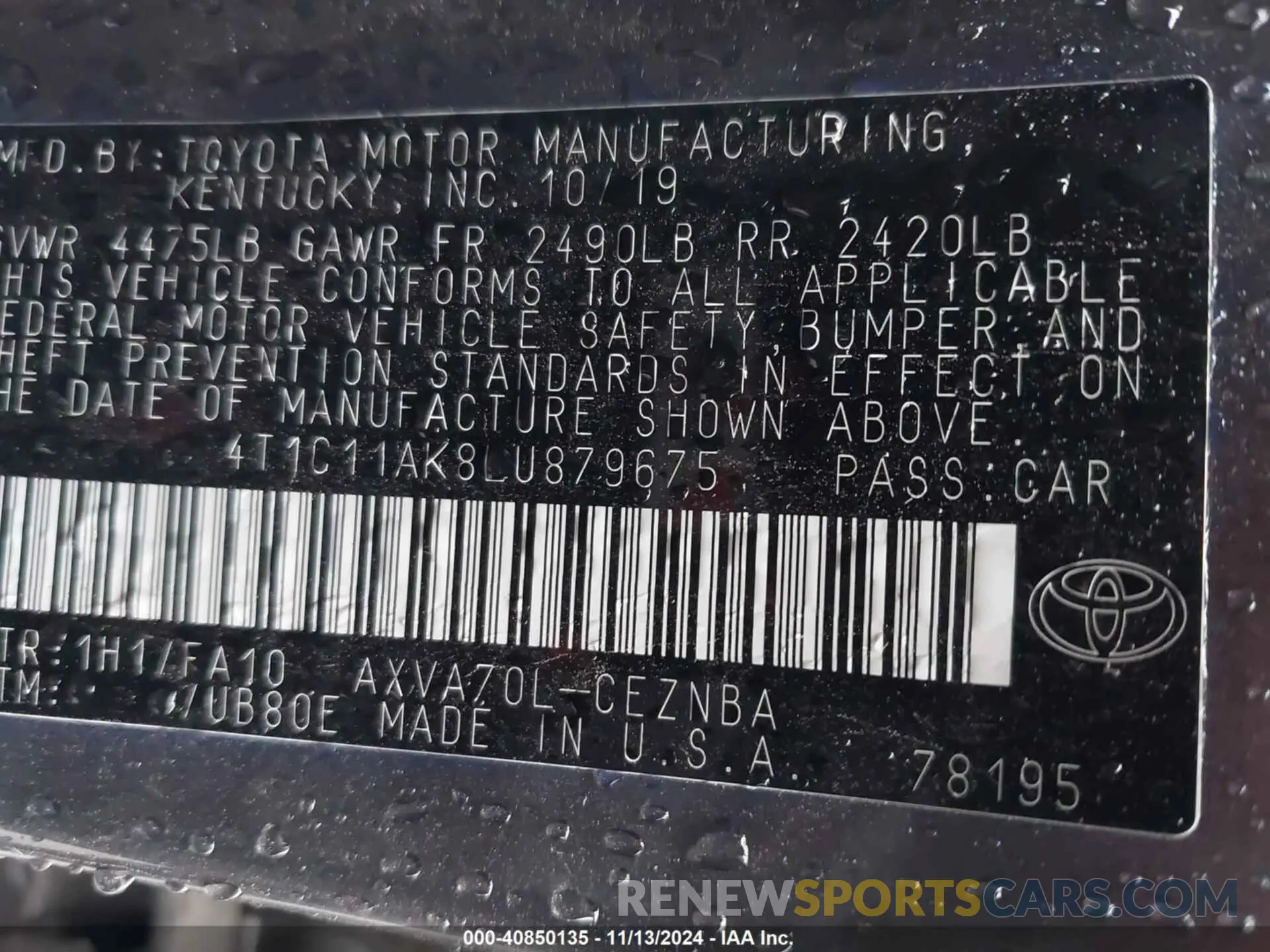 9 Photograph of a damaged car 4T1C11AK8LU879675 TOYOTA CAMRY 2020