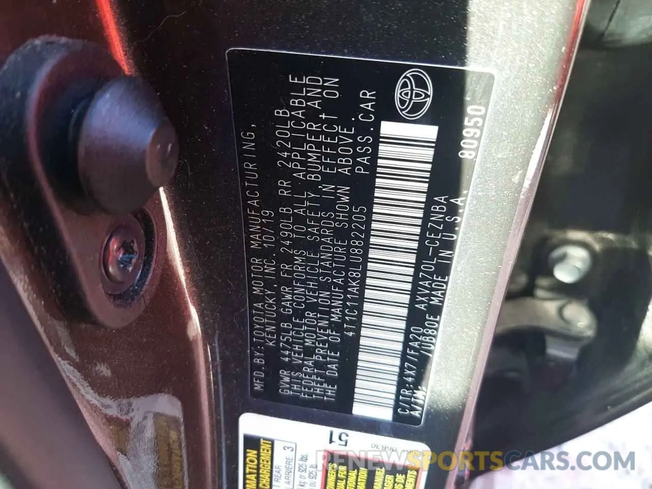13 Photograph of a damaged car 4T1C11AK8LU882205 TOYOTA CAMRY 2020