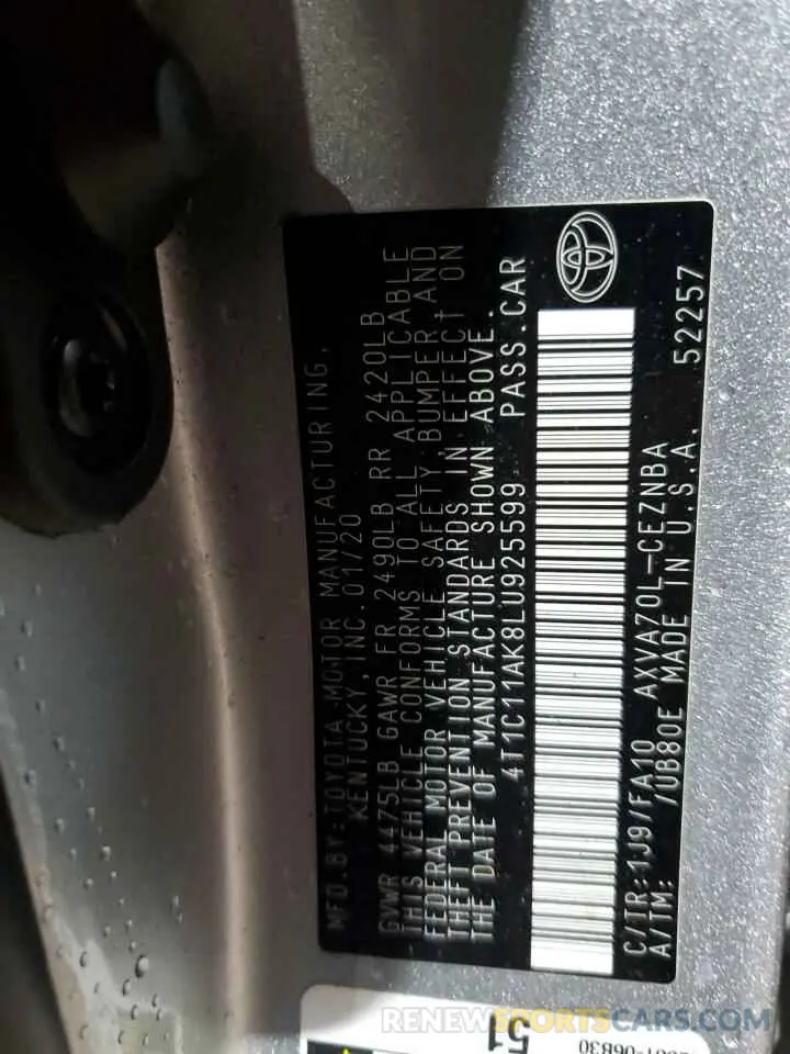 13 Photograph of a damaged car 4T1C11AK8LU925599 TOYOTA CAMRY 2020