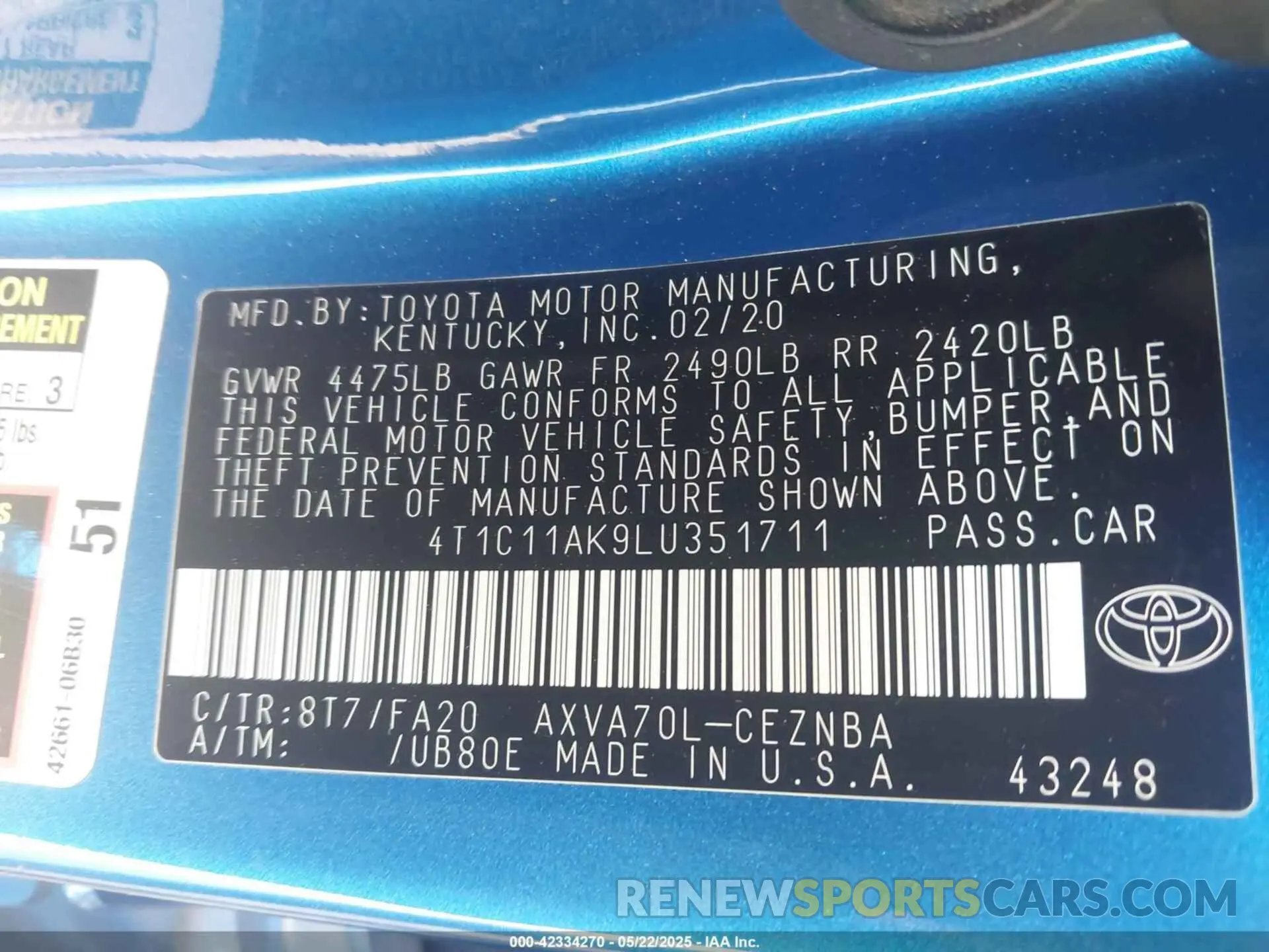 9 Photograph of a damaged car 4T1C11AK9LU351711 TOYOTA CAMRY 2020