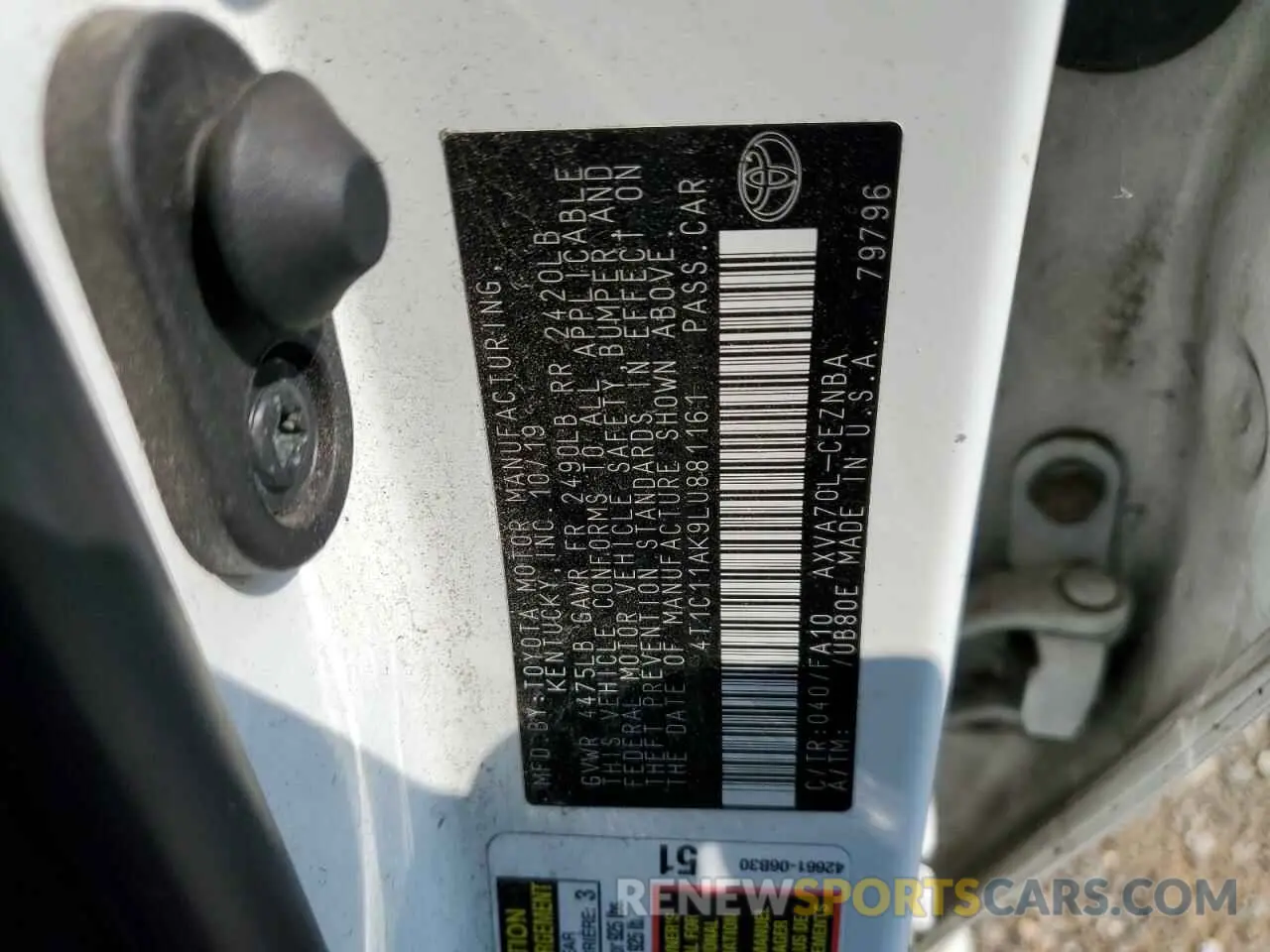 12 Photograph of a damaged car 4T1C11AK9LU881161 TOYOTA CAMRY 2020