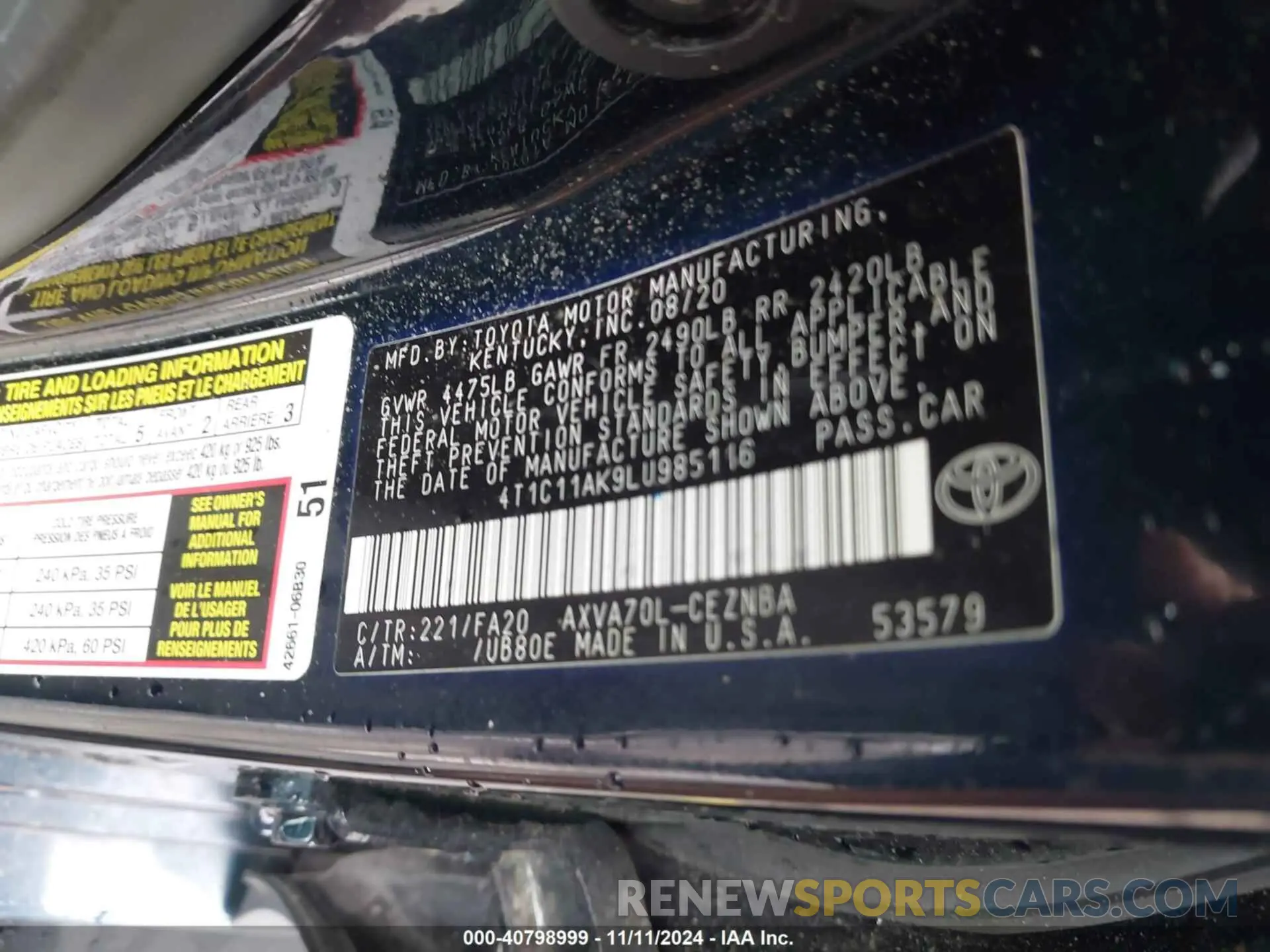 9 Photograph of a damaged car 4T1C11AK9LU985116 TOYOTA CAMRY 2020