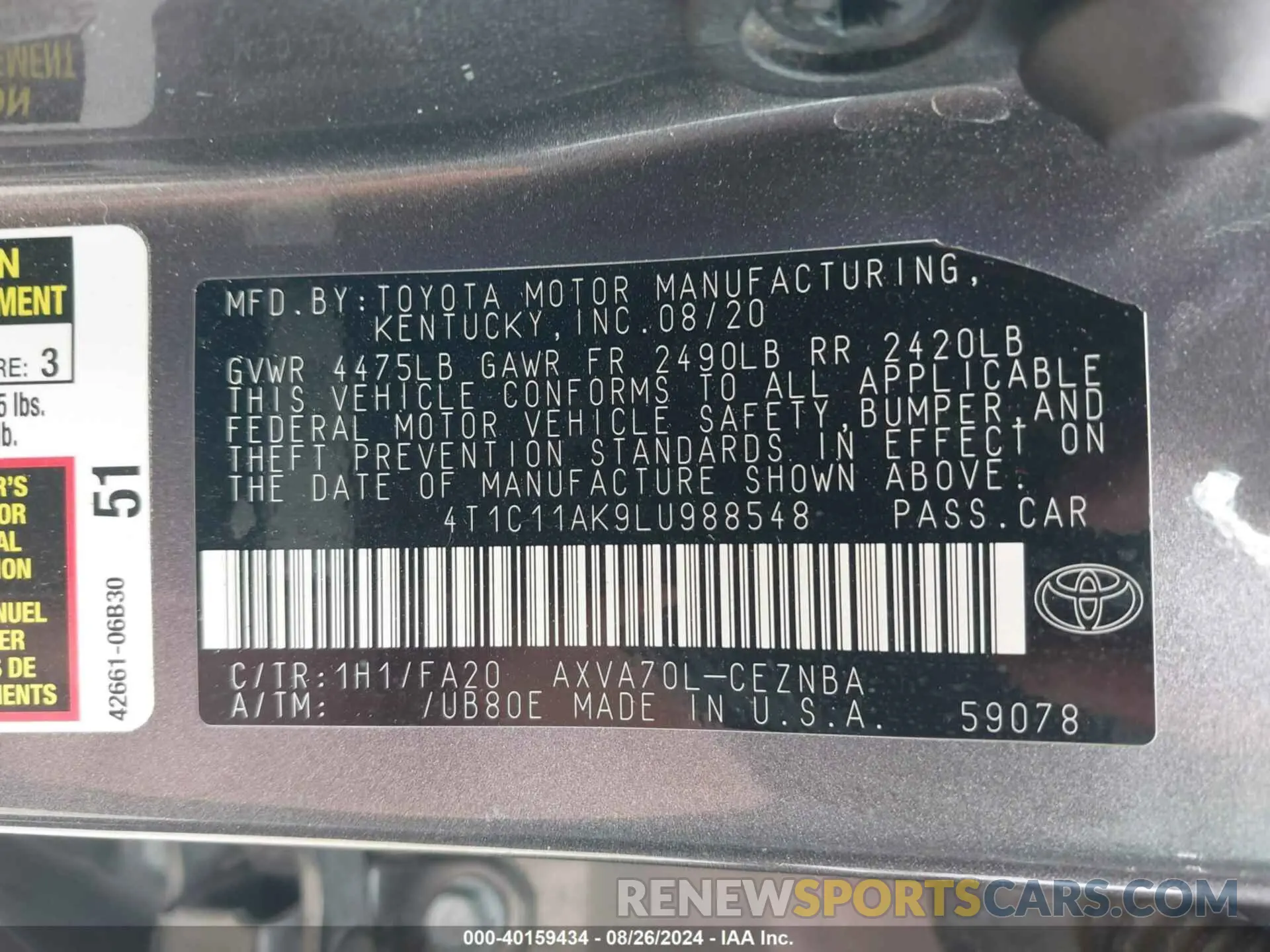 9 Photograph of a damaged car 4T1C11AK9LU988548 TOYOTA CAMRY 2020