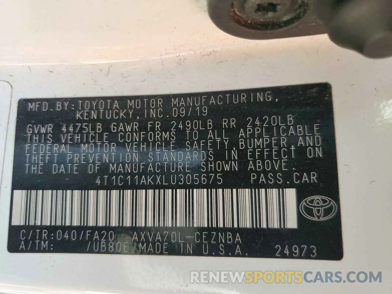12 Photograph of a damaged car 4T1C11AKXLU305675 TOYOTA CAMRY 2020