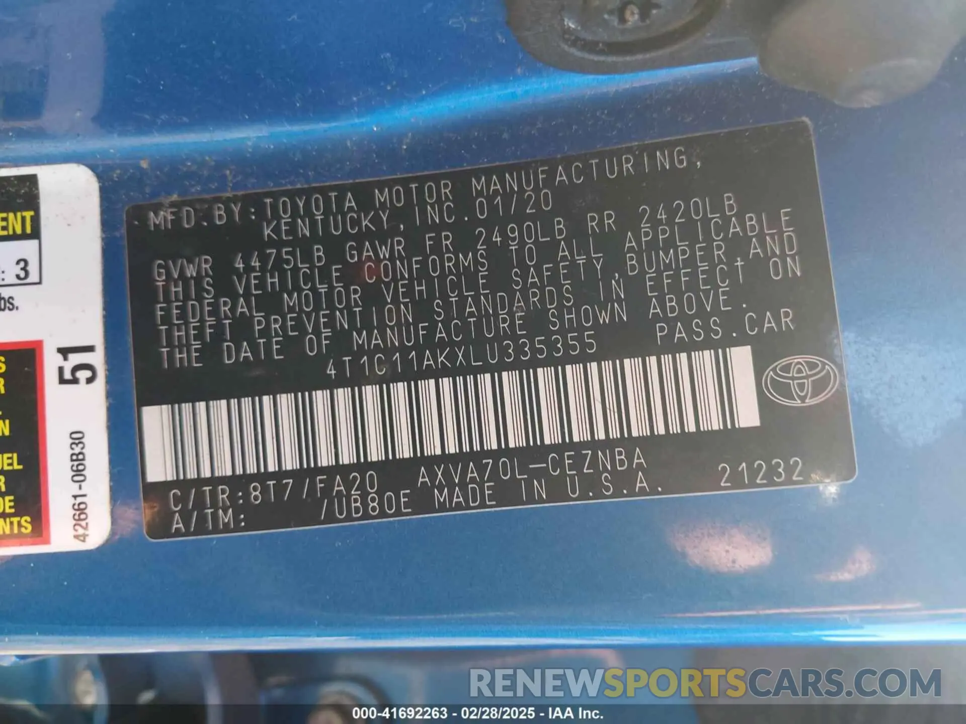 9 Photograph of a damaged car 4T1C11AKXLU335355 TOYOTA CAMRY 2020