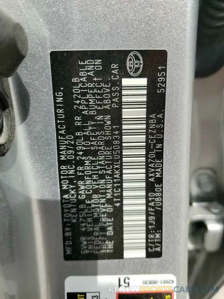 13 Photograph of a damaged car 4T1C11AKXLU508341 TOYOTA CAMRY 2020