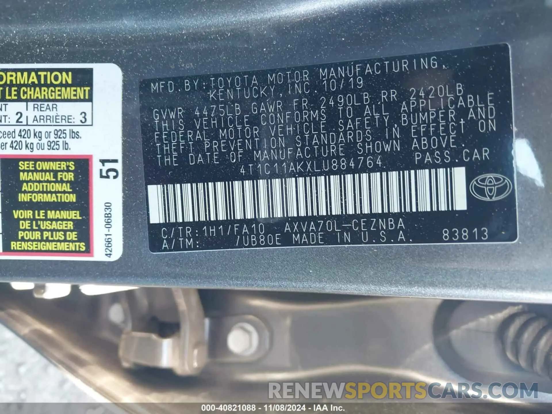 9 Photograph of a damaged car 4T1C11AKXLU884764 TOYOTA CAMRY 2020
