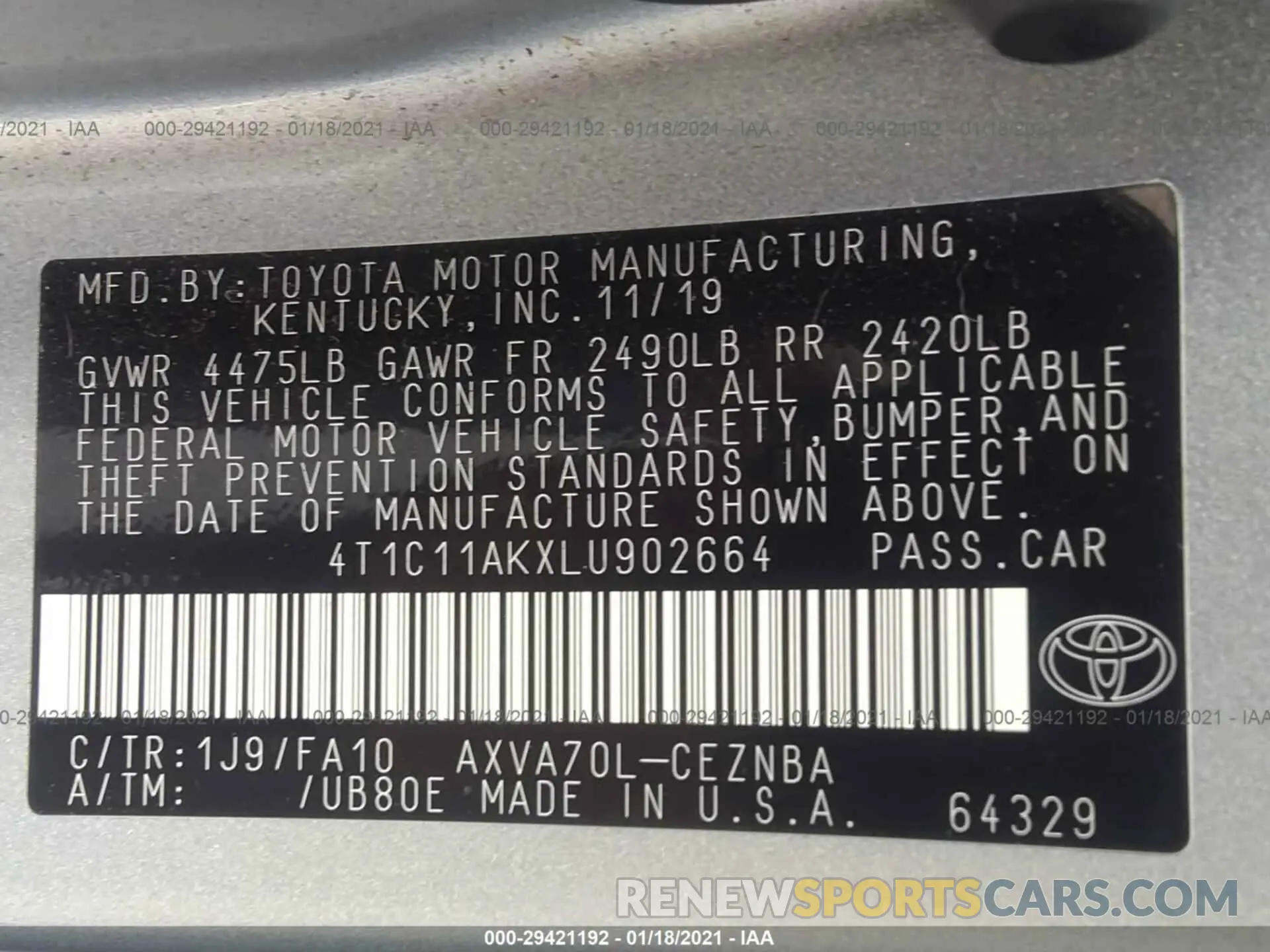 9 Photograph of a damaged car 4T1C11AKXLU902664 TOYOTA CAMRY 2020