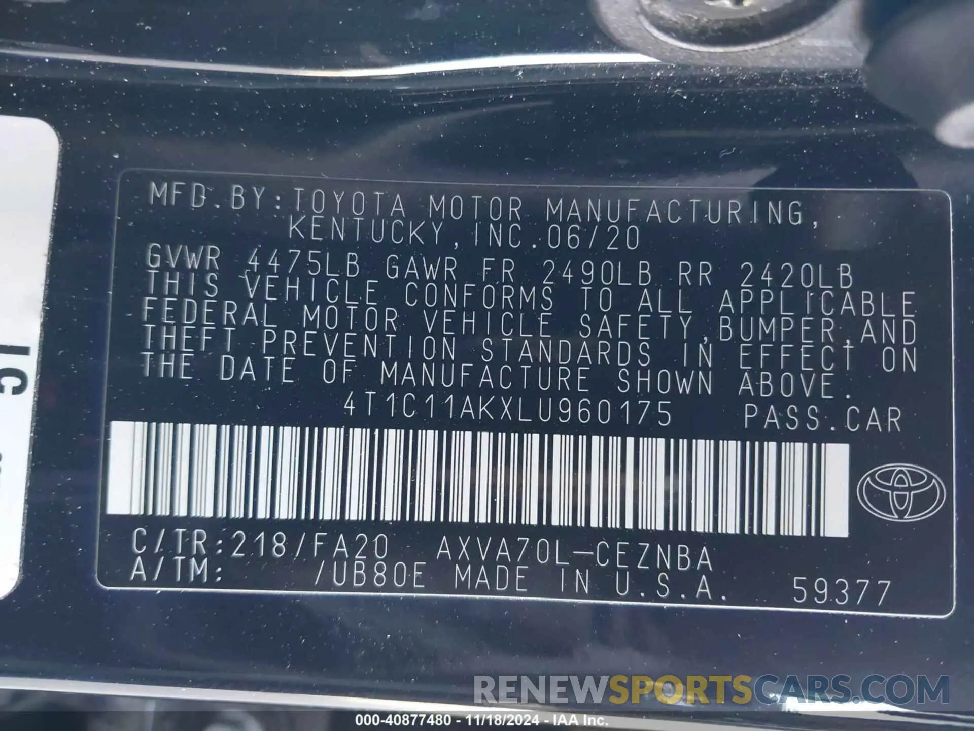 9 Photograph of a damaged car 4T1C11AKXLU960175 TOYOTA CAMRY 2020