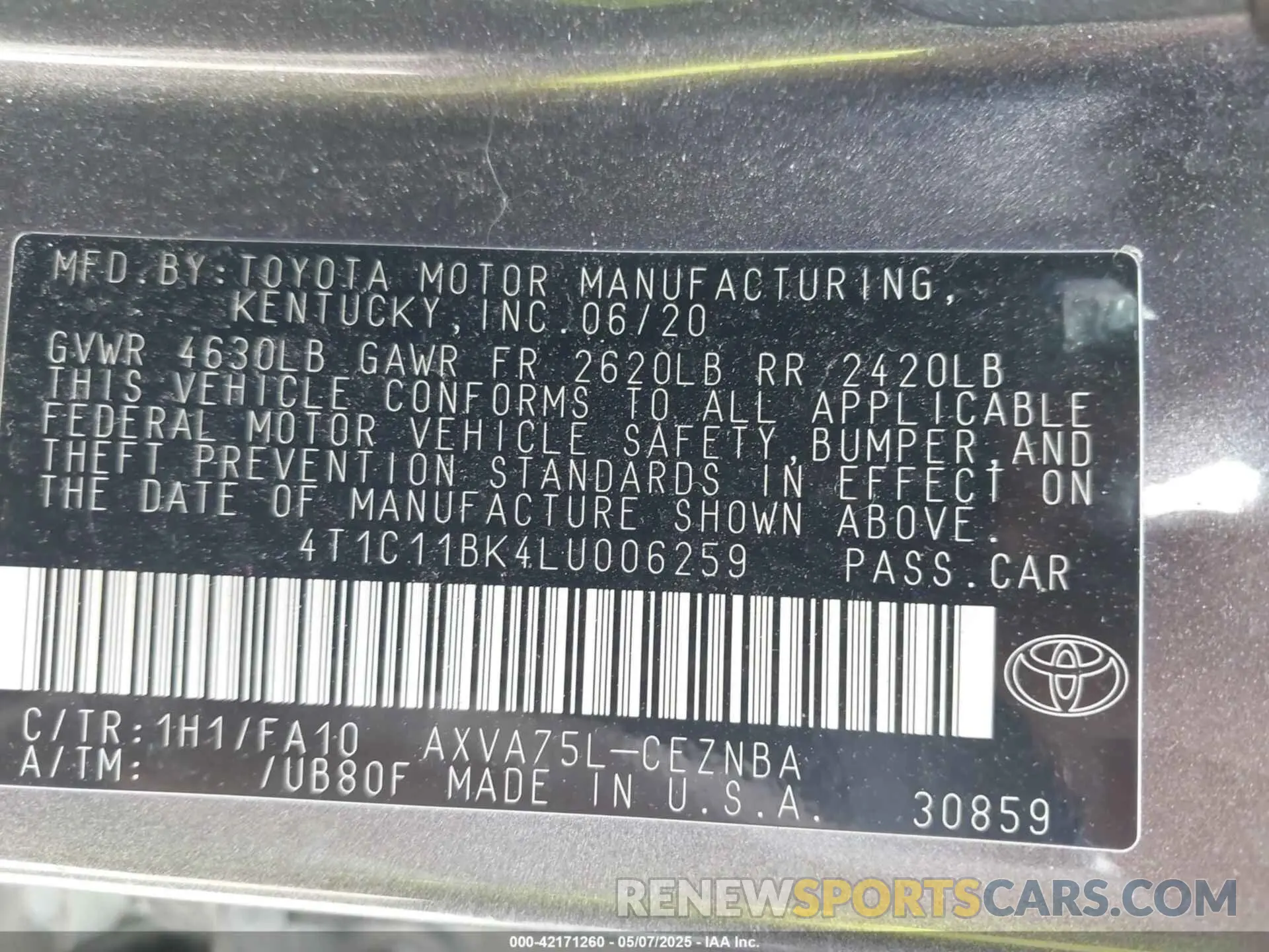 9 Photograph of a damaged car 4T1C11BK4LU006259 TOYOTA CAMRY 2020