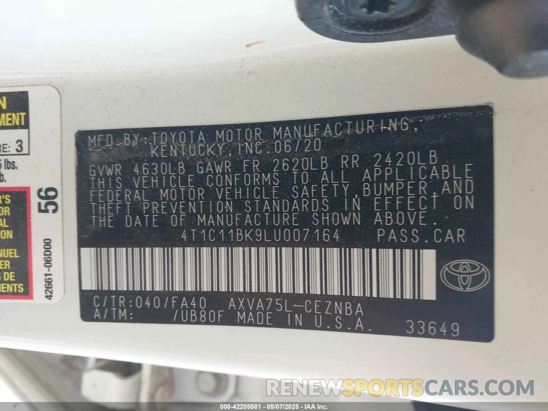 9 Photograph of a damaged car 4T1C11BK9LU007164 TOYOTA CAMRY 2020