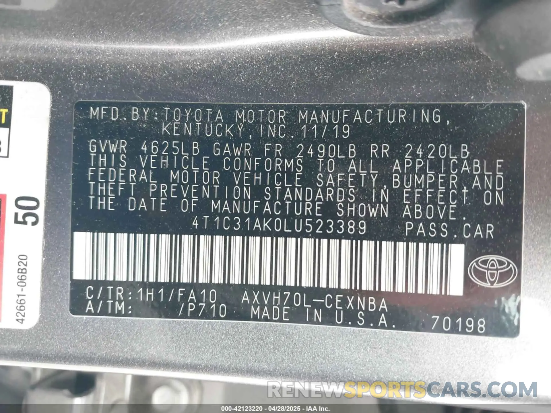 9 Photograph of a damaged car 4T1C31AK0LU523389 TOYOTA CAMRY 2020