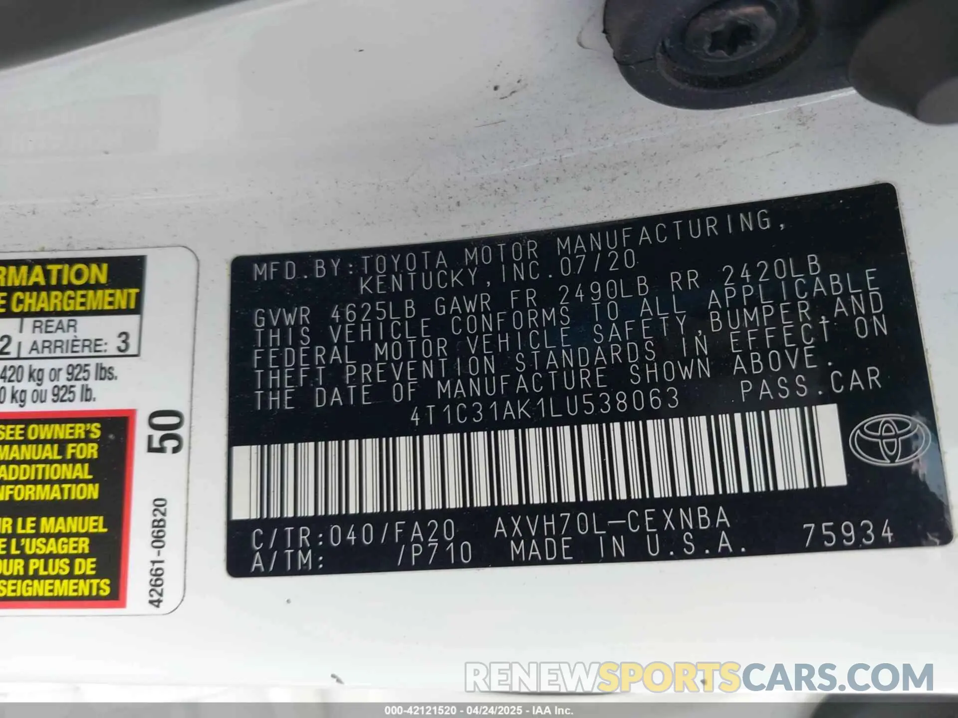 9 Photograph of a damaged car 4T1C31AK1LU538063 TOYOTA CAMRY 2020