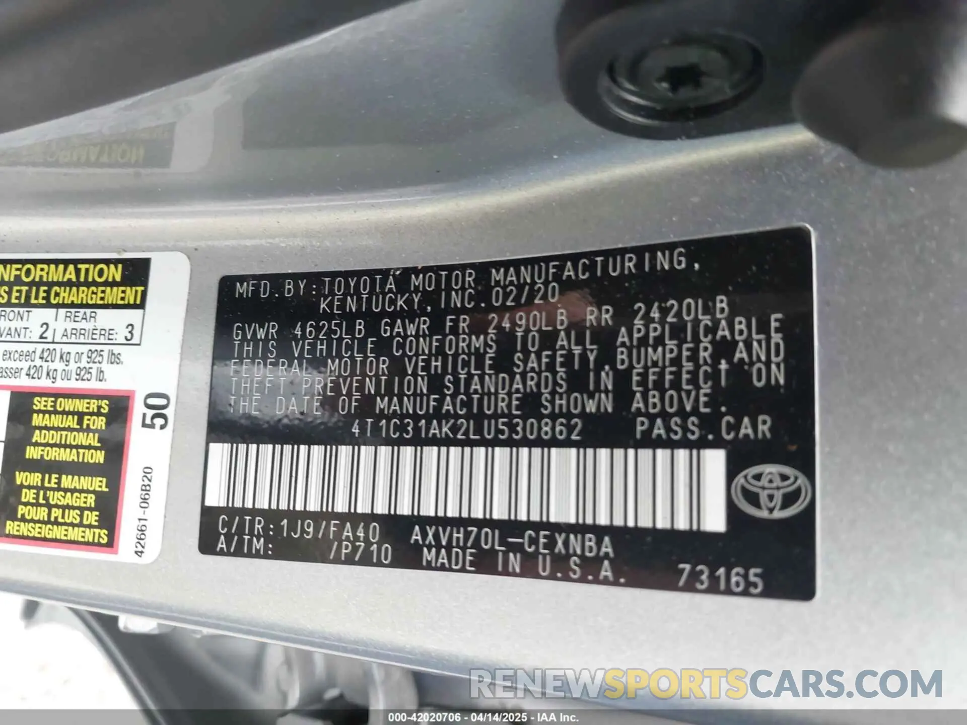 9 Photograph of a damaged car 4T1C31AK2LU530862 TOYOTA CAMRY 2020
