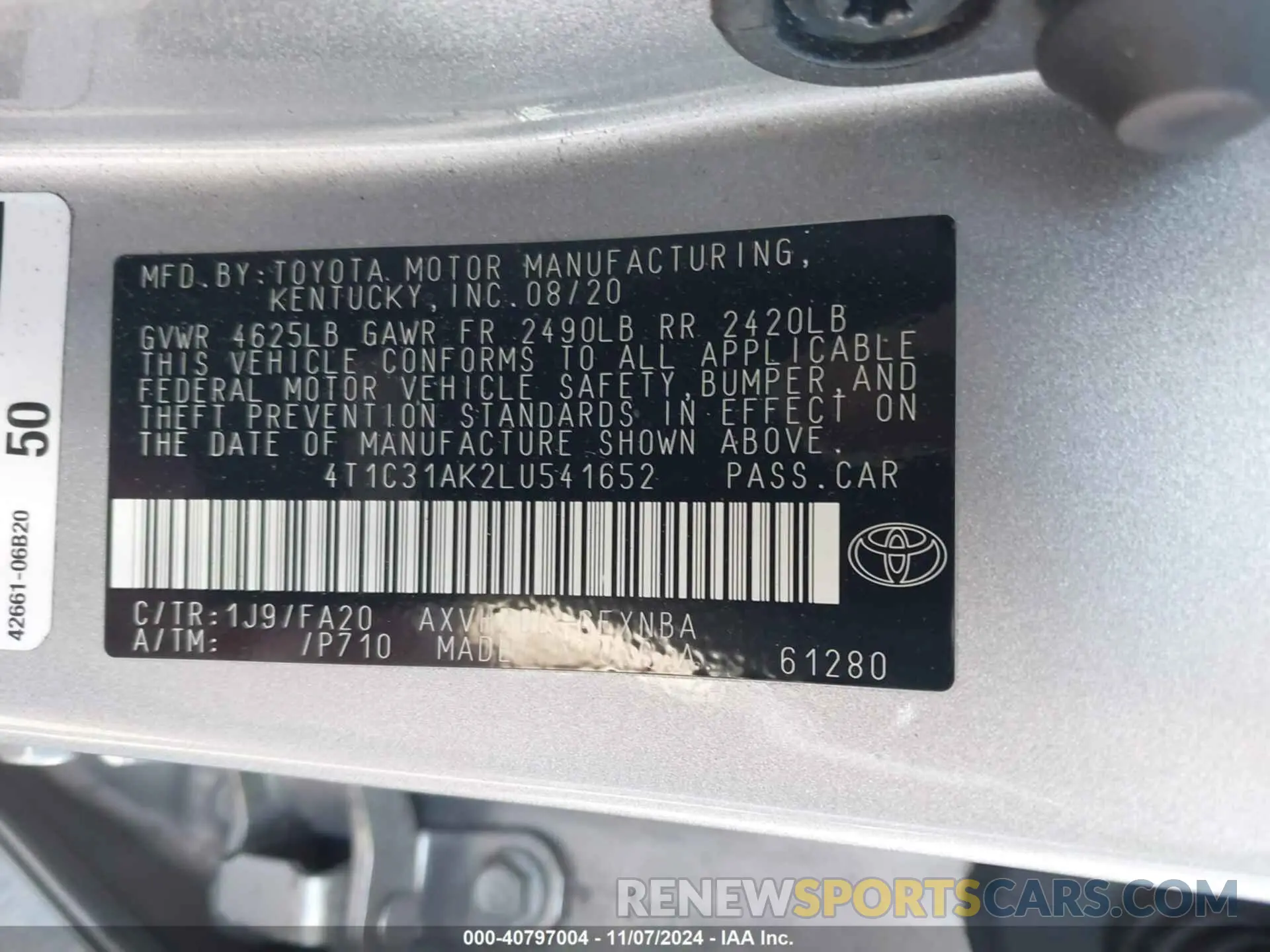 9 Photograph of a damaged car 4T1C31AK2LU541652 TOYOTA CAMRY 2020
