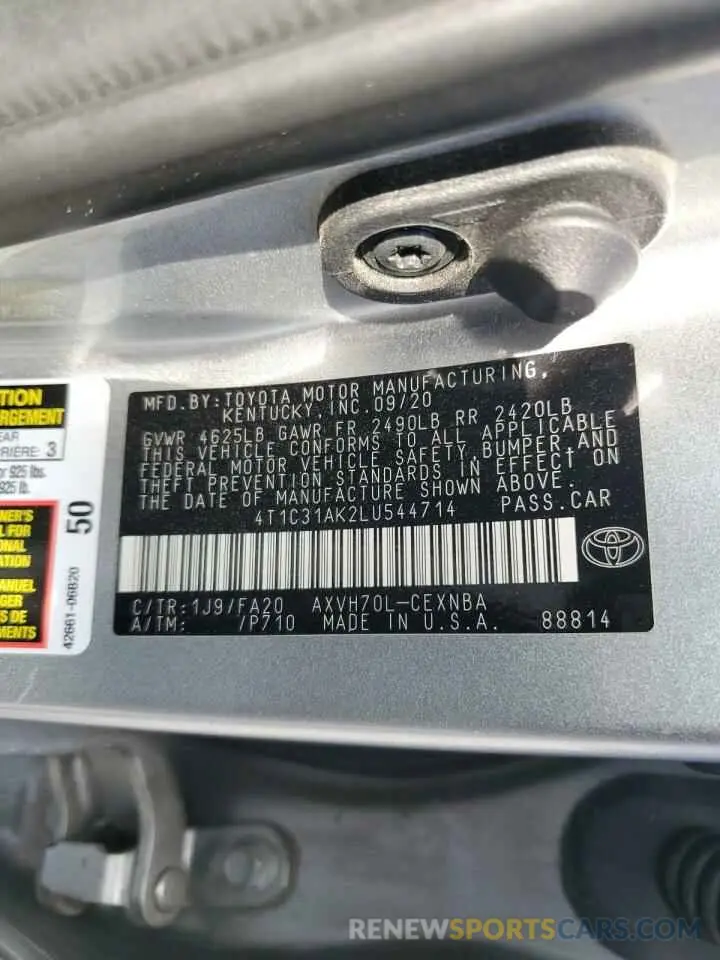 12 Photograph of a damaged car 4T1C31AK2LU544714 TOYOTA CAMRY 2020