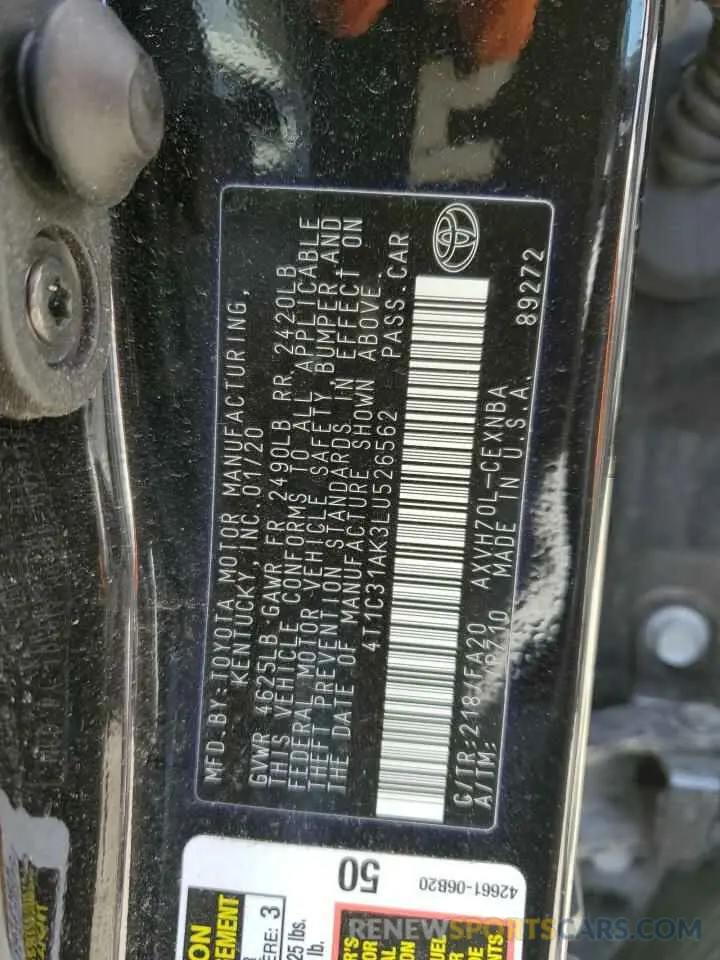 13 Photograph of a damaged car 4T1C31AK3LU526562 TOYOTA CAMRY 2020