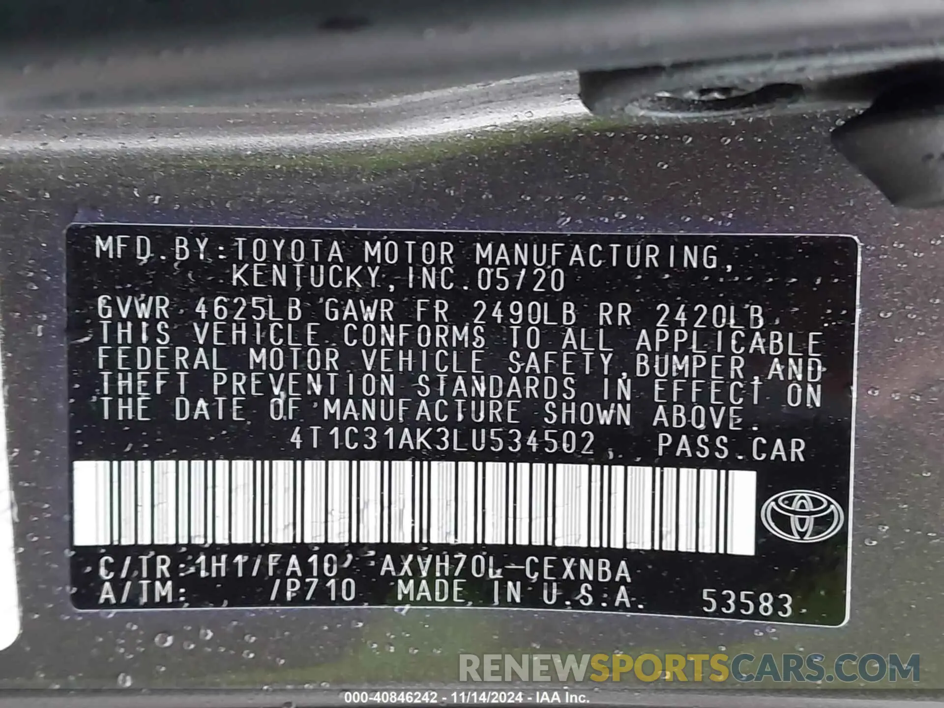 9 Photograph of a damaged car 4T1C31AK3LU534502 TOYOTA CAMRY 2020