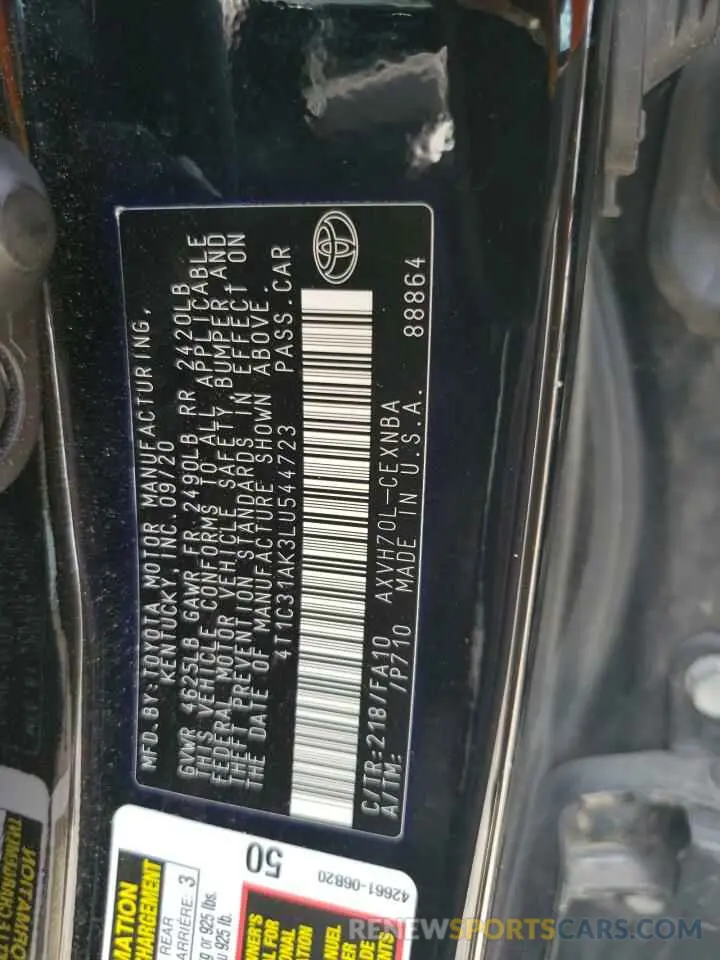 12 Photograph of a damaged car 4T1C31AK3LU544723 TOYOTA CAMRY 2020