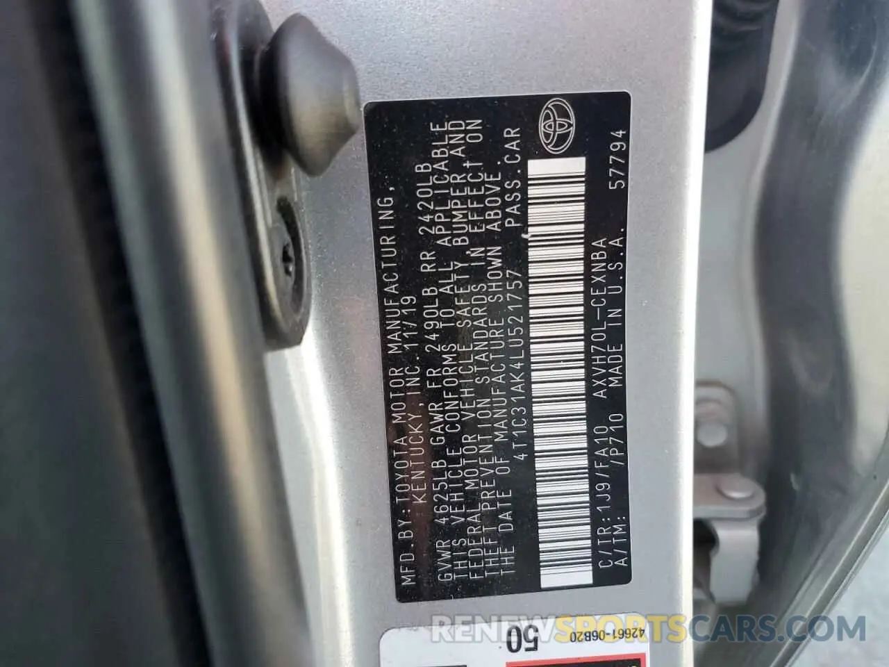 13 Photograph of a damaged car 4T1C31AK4LU521757 TOYOTA CAMRY 2020