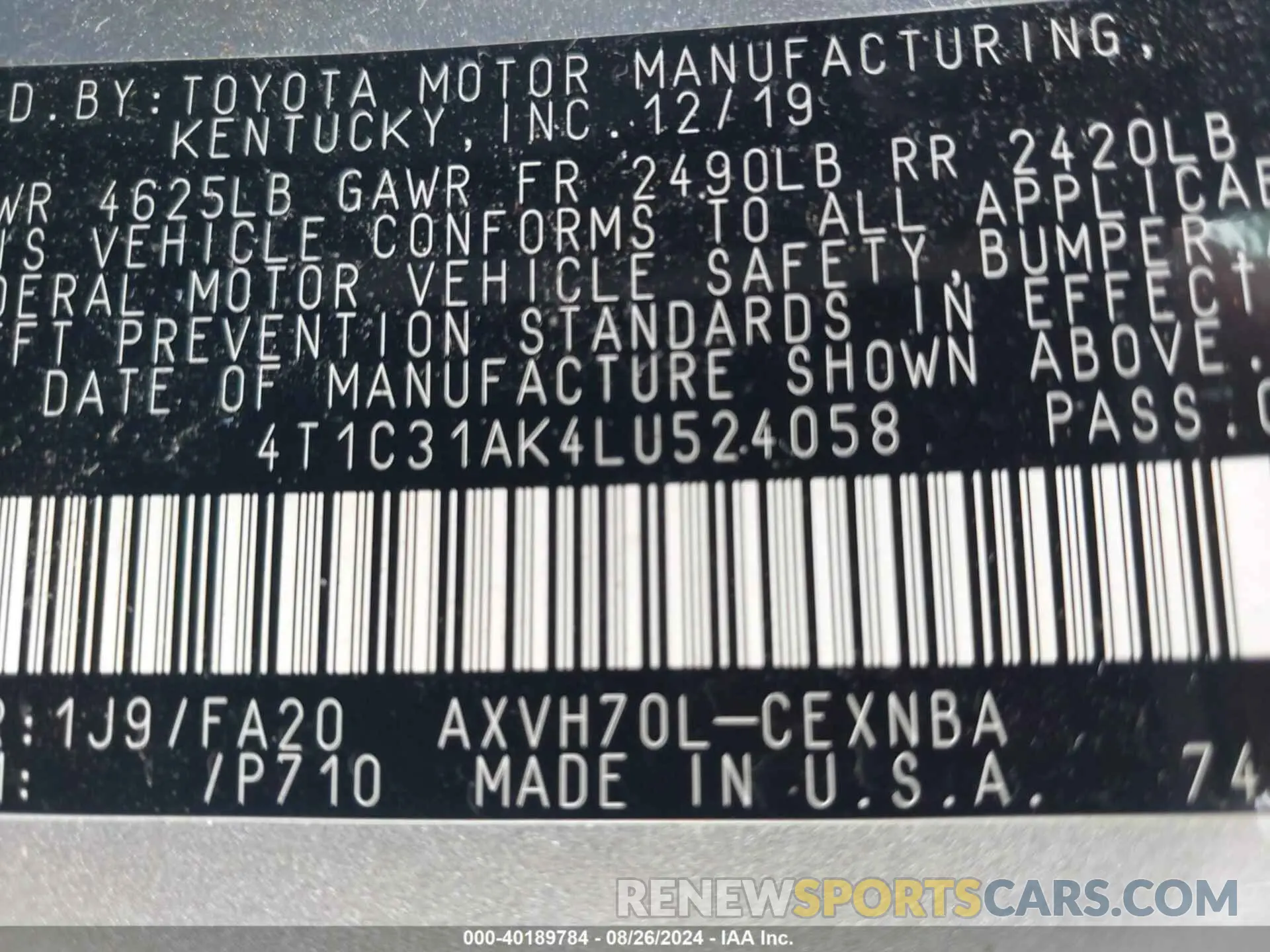 9 Photograph of a damaged car 4T1C31AK4LU524058 TOYOTA CAMRY 2020