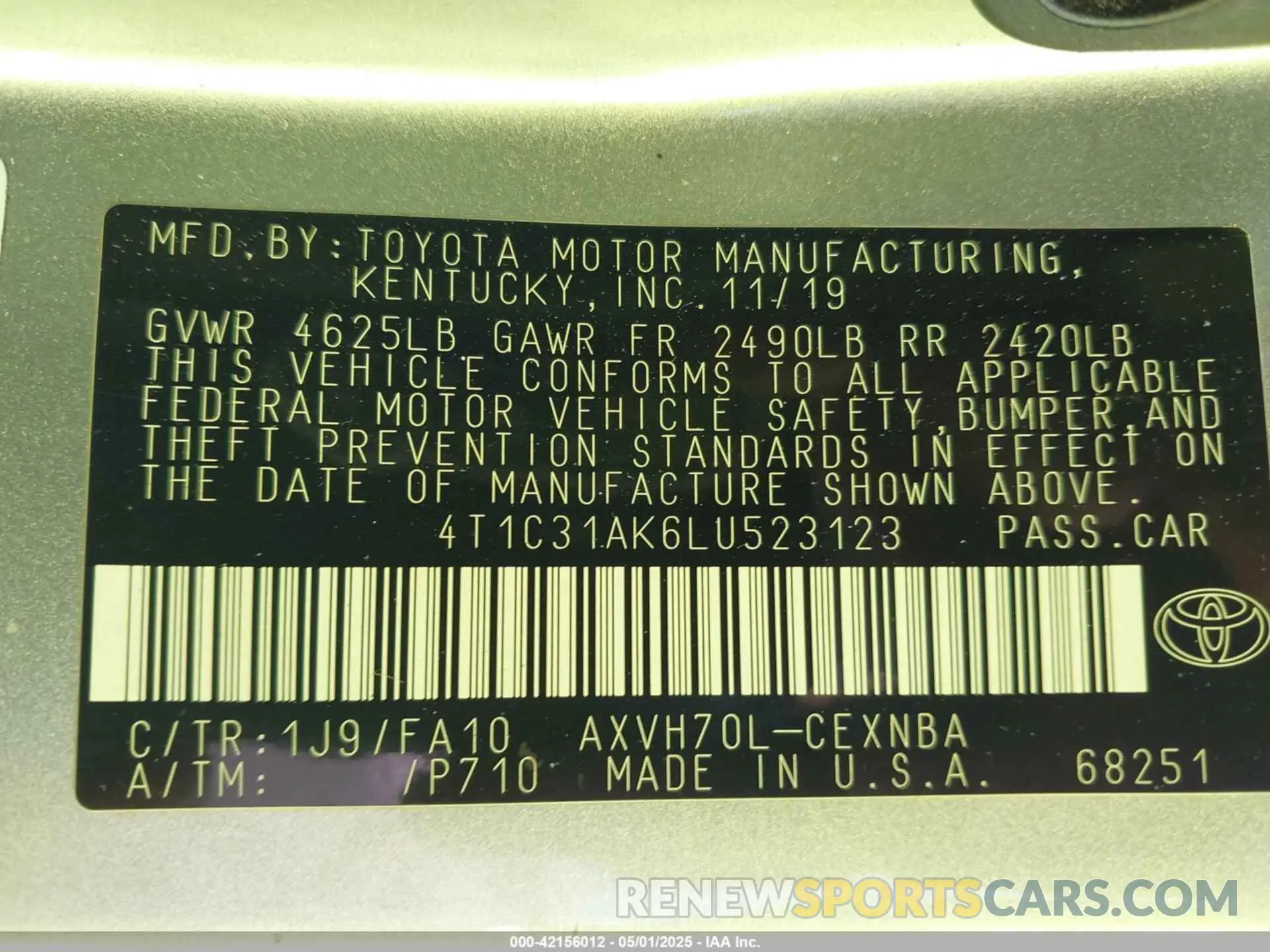 9 Photograph of a damaged car 4T1C31AK6LU523123 TOYOTA CAMRY 2020