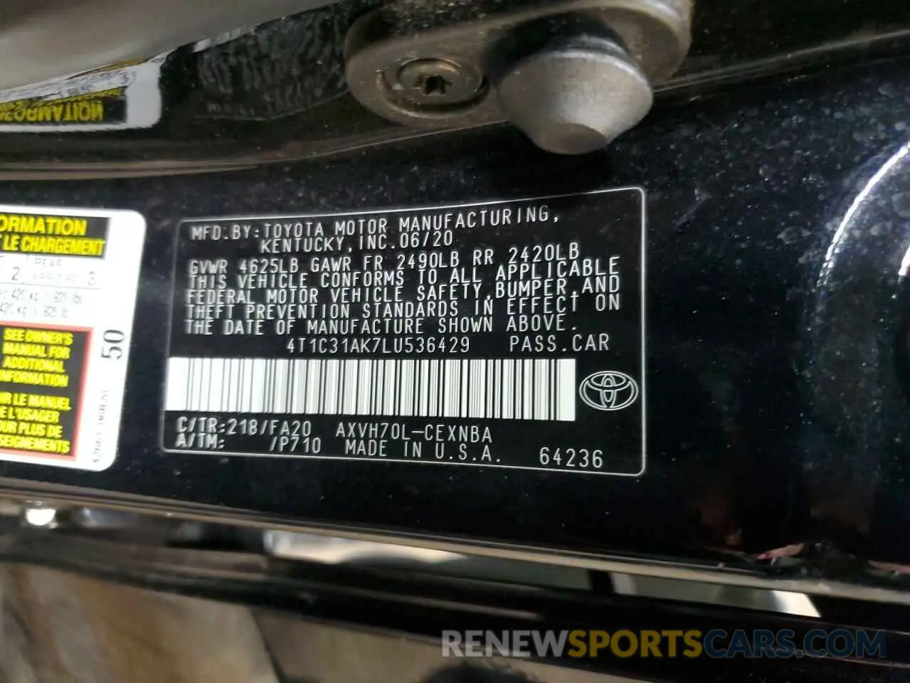 13 Photograph of a damaged car 4T1C31AK7LU536429 TOYOTA CAMRY 2020