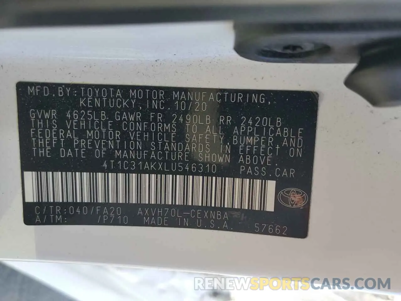 12 Photograph of a damaged car 4T1C31AKXLU546310 TOYOTA CAMRY 2020
