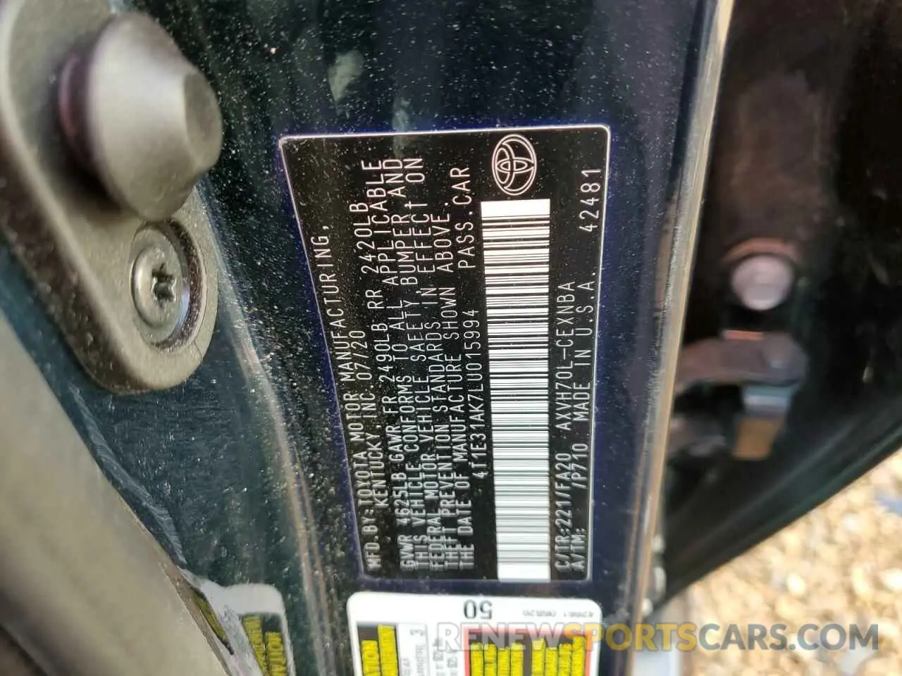 12 Photograph of a damaged car 4T1E31AK7LU015994 TOYOTA CAMRY 2020