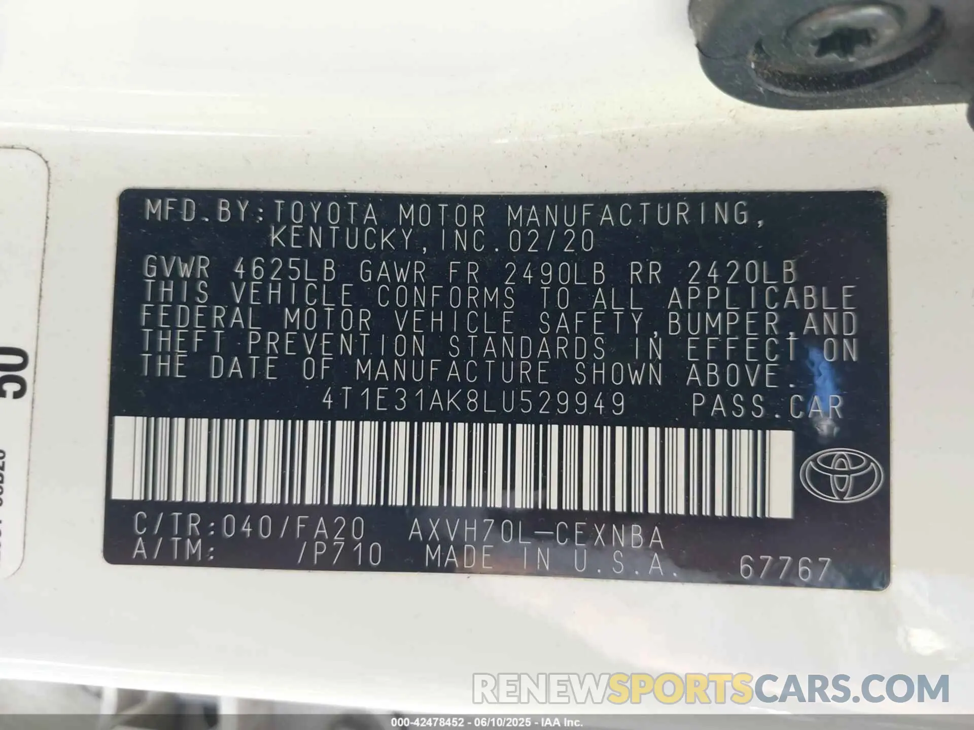 9 Photograph of a damaged car 4T1E31AK8LU529949 TOYOTA CAMRY 2020