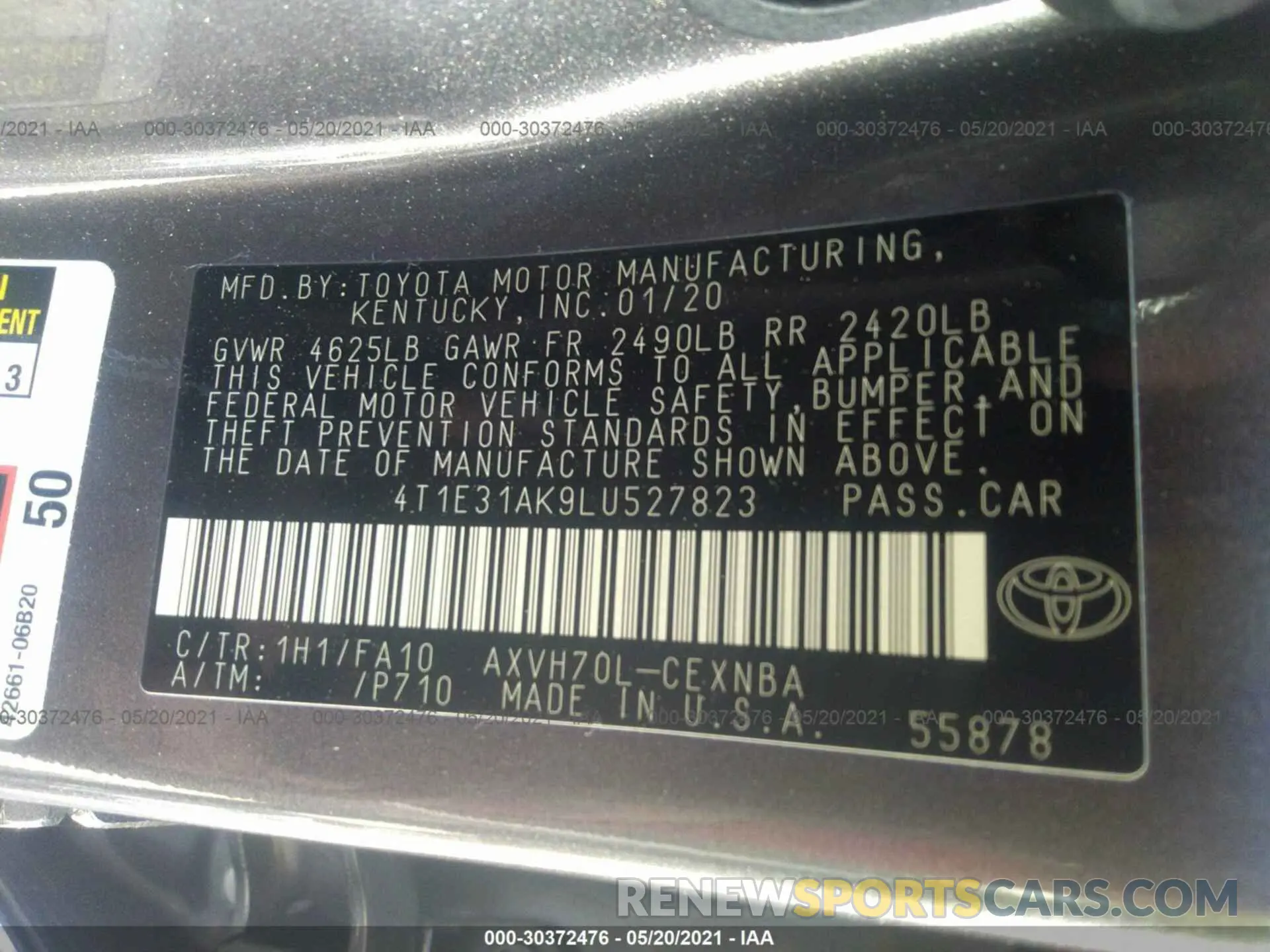 9 Photograph of a damaged car 4T1E31AK9LU527823 TOYOTA CAMRY 2020