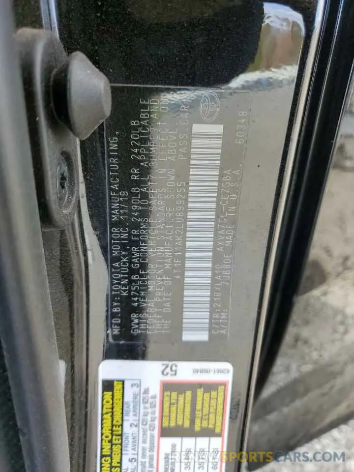 12 Photograph of a damaged car 4T1F11AK2LU899255 TOYOTA CAMRY 2020