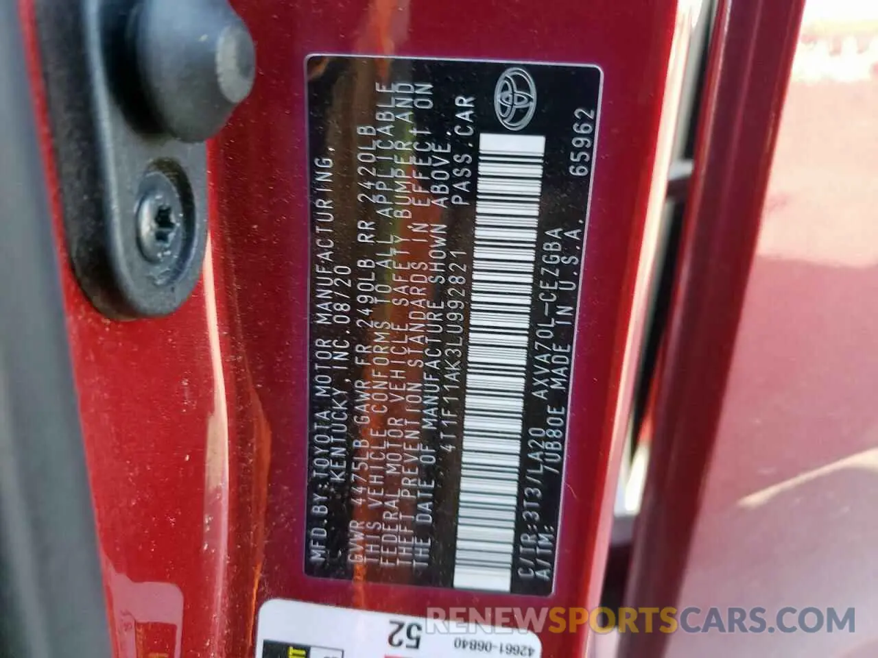 15 Photograph of a damaged car 4T1F11AK3LU992821 TOYOTA CAMRY 2020