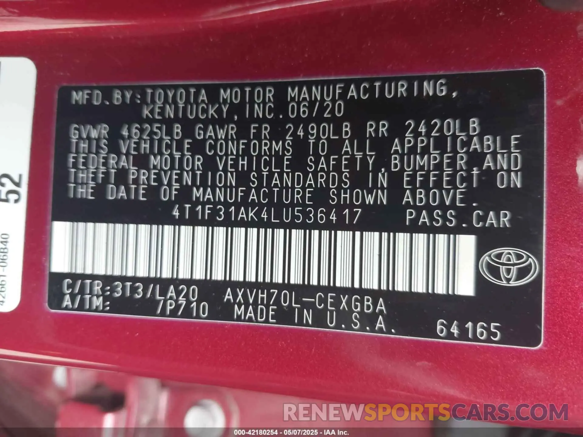 9 Photograph of a damaged car 4T1F31AK4LU536417 TOYOTA CAMRY 2020