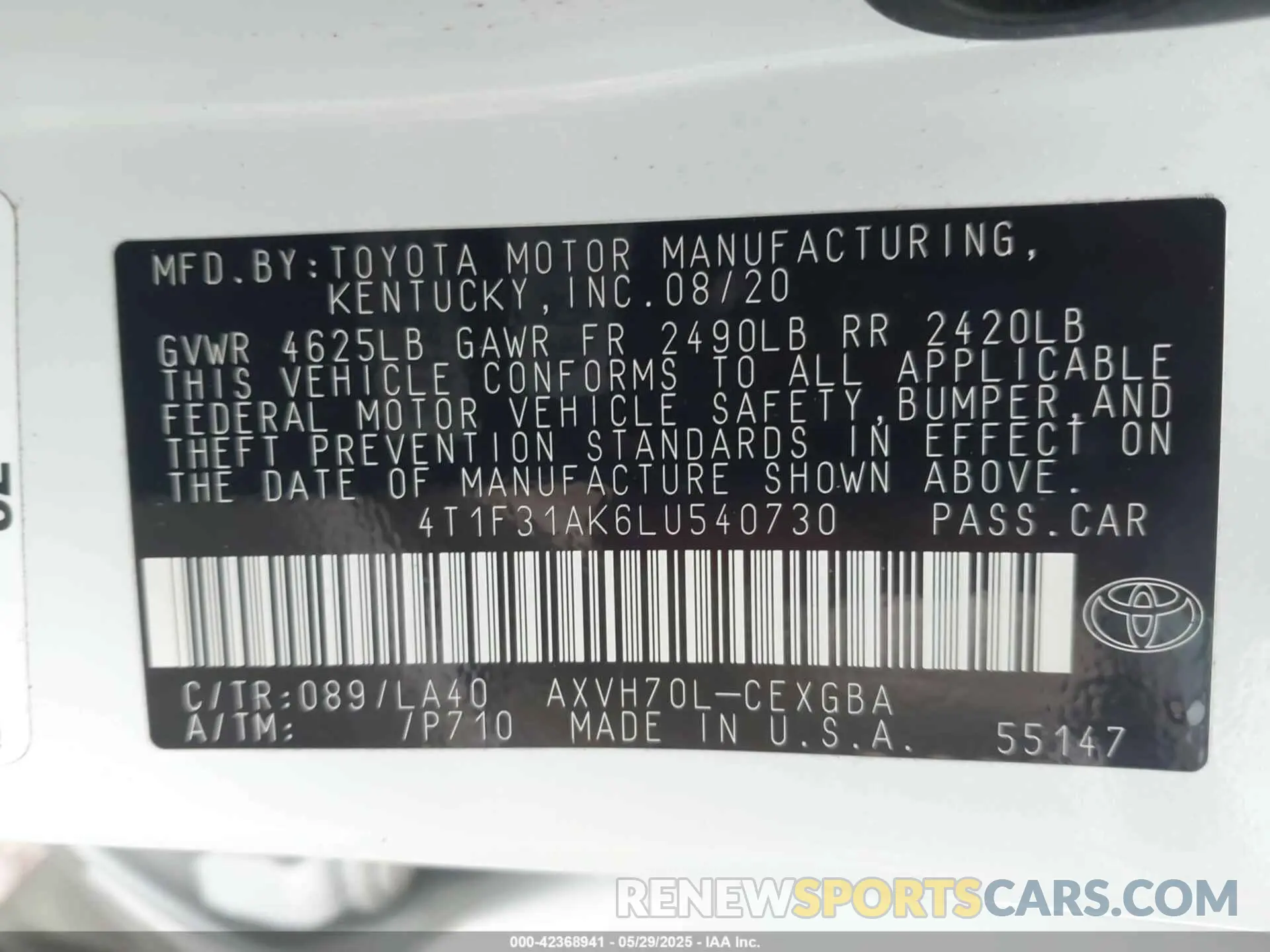 9 Photograph of a damaged car 4T1F31AK6LU540730 TOYOTA CAMRY 2020