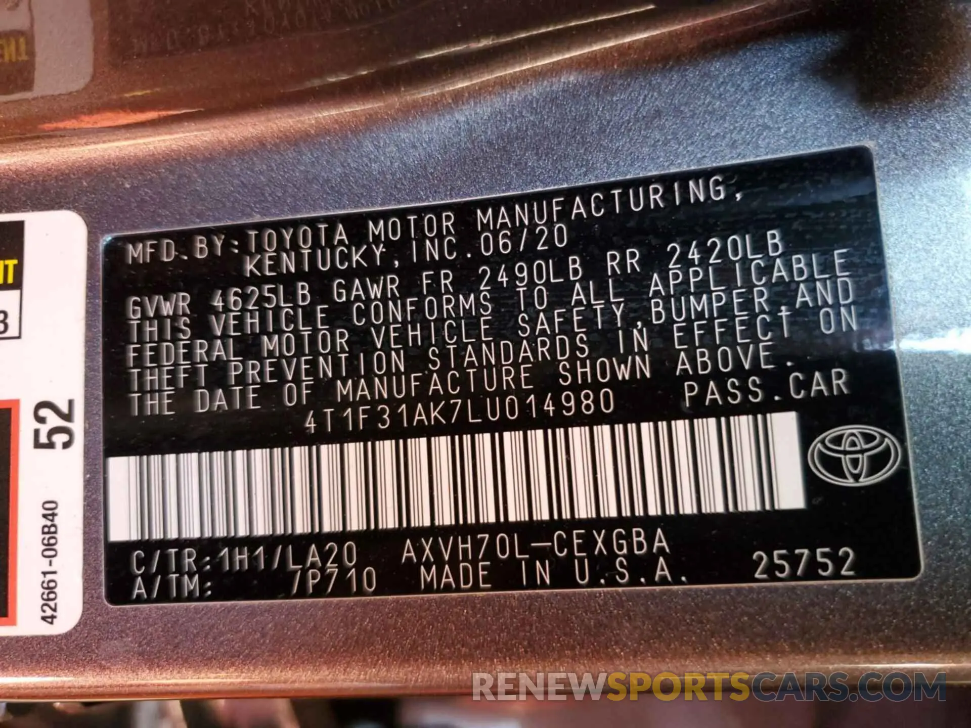 16 Photograph of a damaged car 4T1F31AK7LU014980 TOYOTA CAMRY 2020