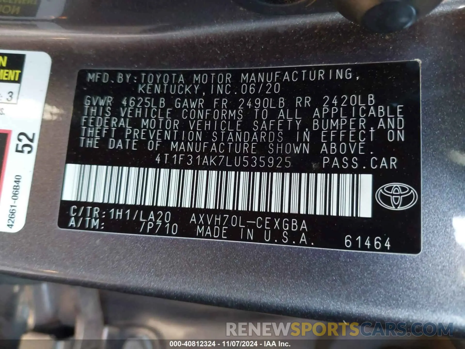9 Photograph of a damaged car 4T1F31AK7LU535925 TOYOTA CAMRY 2020