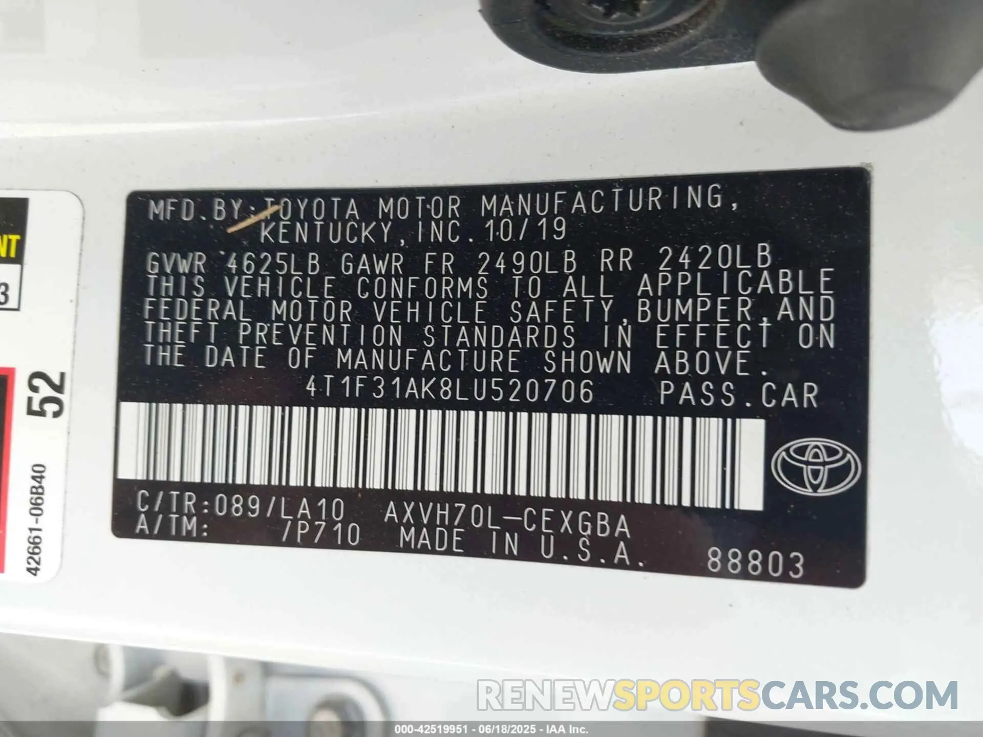 9 Photograph of a damaged car 4T1F31AK8LU520706 TOYOTA CAMRY 2020