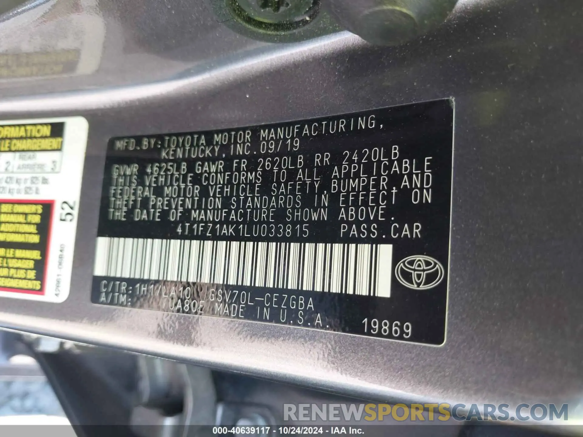9 Photograph of a damaged car 4T1FZ1AK1LU033815 TOYOTA CAMRY 2020