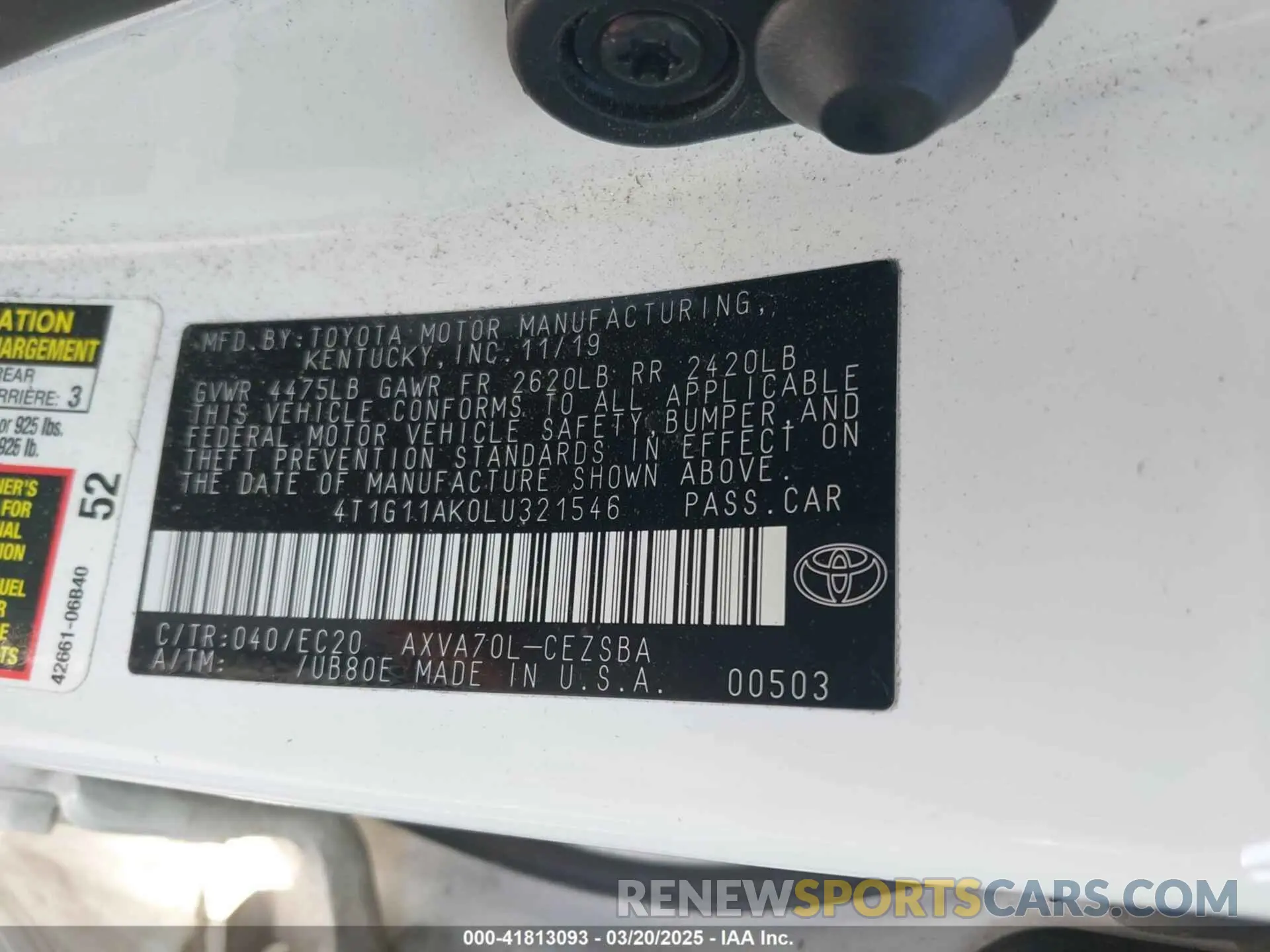 9 Photograph of a damaged car 4T1G11AK0LU321546 TOYOTA CAMRY 2020