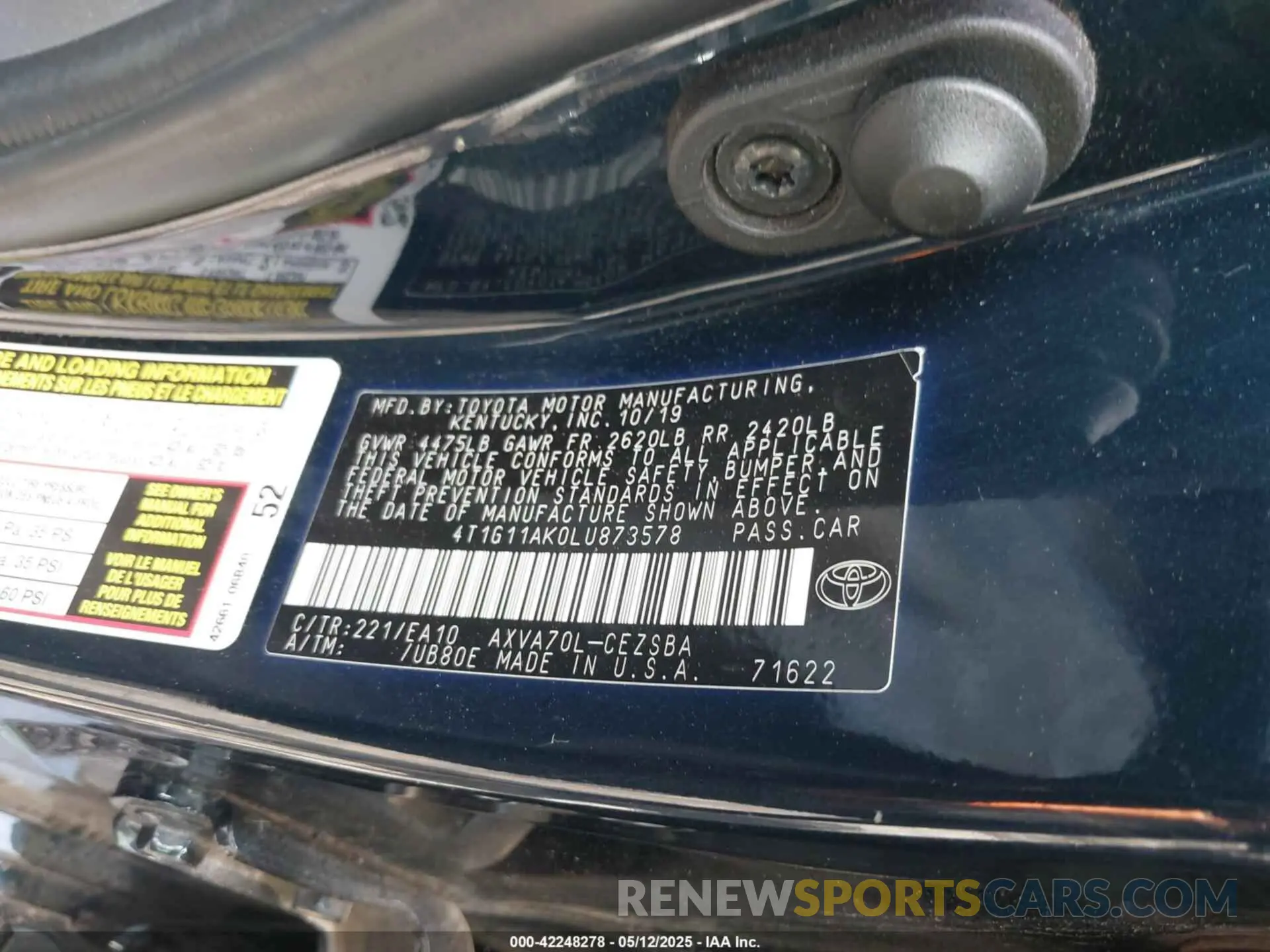 9 Photograph of a damaged car 4T1G11AK0LU873578 TOYOTA CAMRY 2020