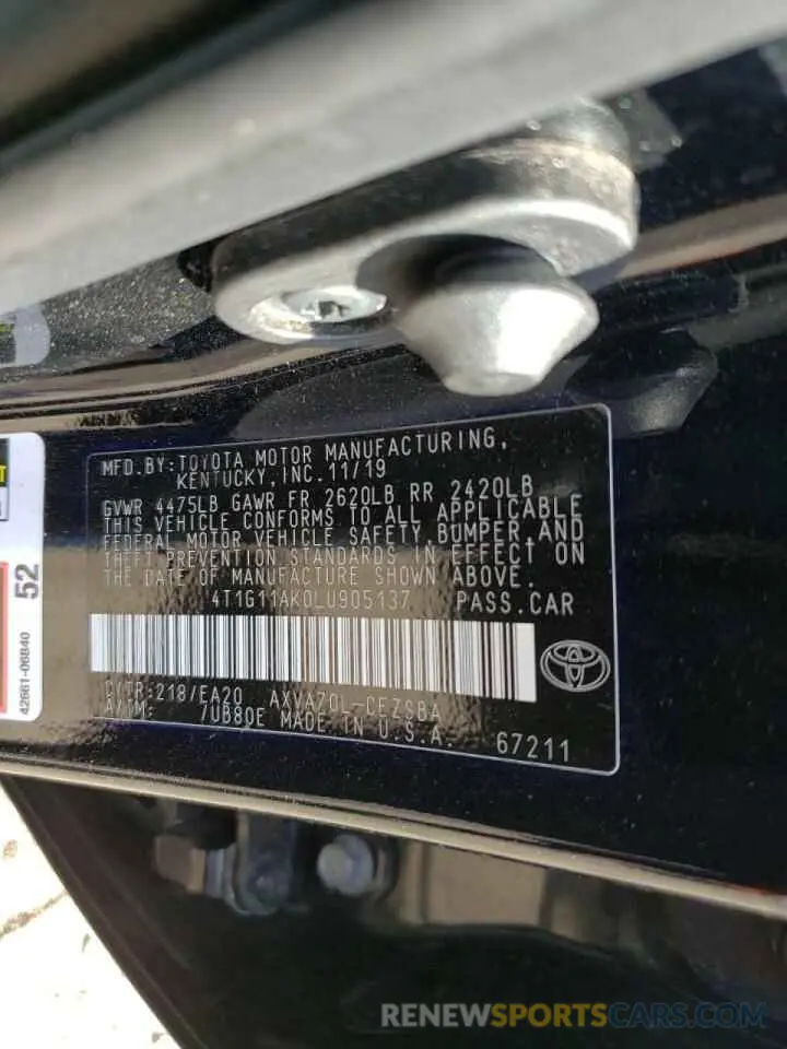 13 Photograph of a damaged car 4T1G11AK0LU905137 TOYOTA CAMRY 2020