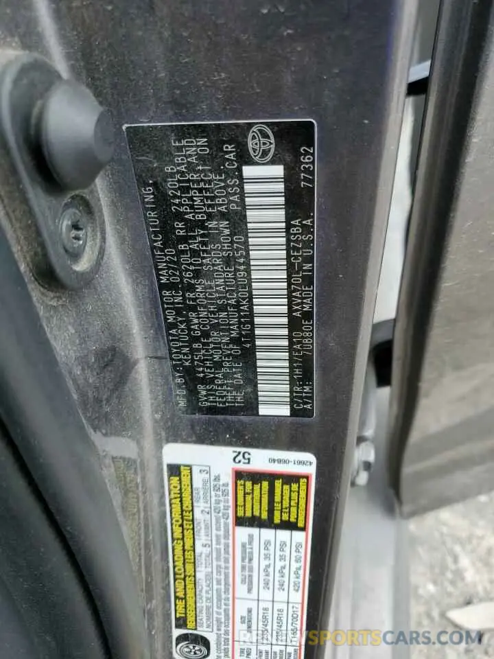 13 Photograph of a damaged car 4T1G11AK0LU944570 TOYOTA CAMRY 2020