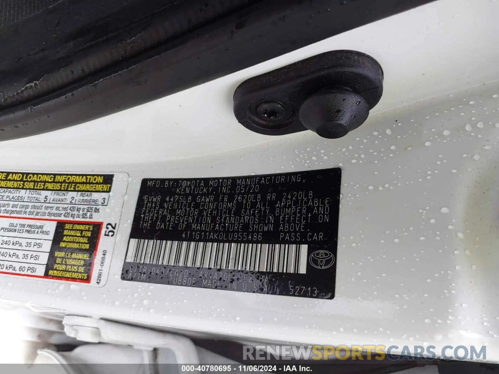 9 Photograph of a damaged car 4T1G11AK0LU955486 TOYOTA CAMRY 2020