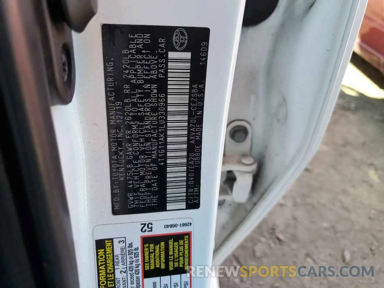 12 Photograph of a damaged car 4T1G11AK1LU330966 TOYOTA CAMRY 2020