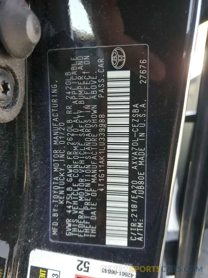 14 Photograph of a damaged car 4T1G11AK1LU339988 TOYOTA CAMRY 2020