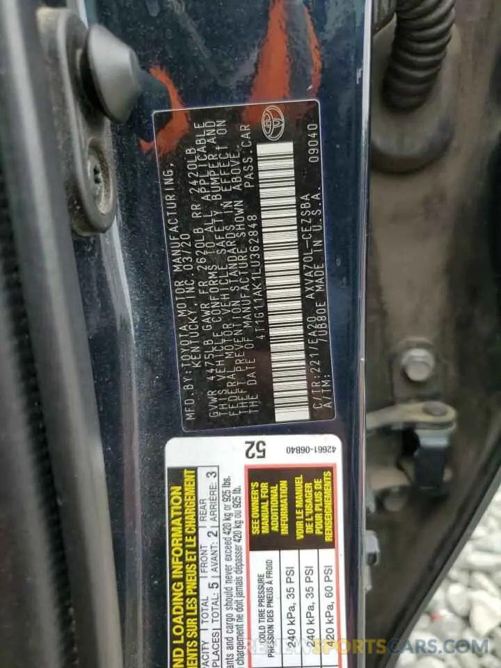 12 Photograph of a damaged car 4T1G11AK1LU362848 TOYOTA CAMRY 2020