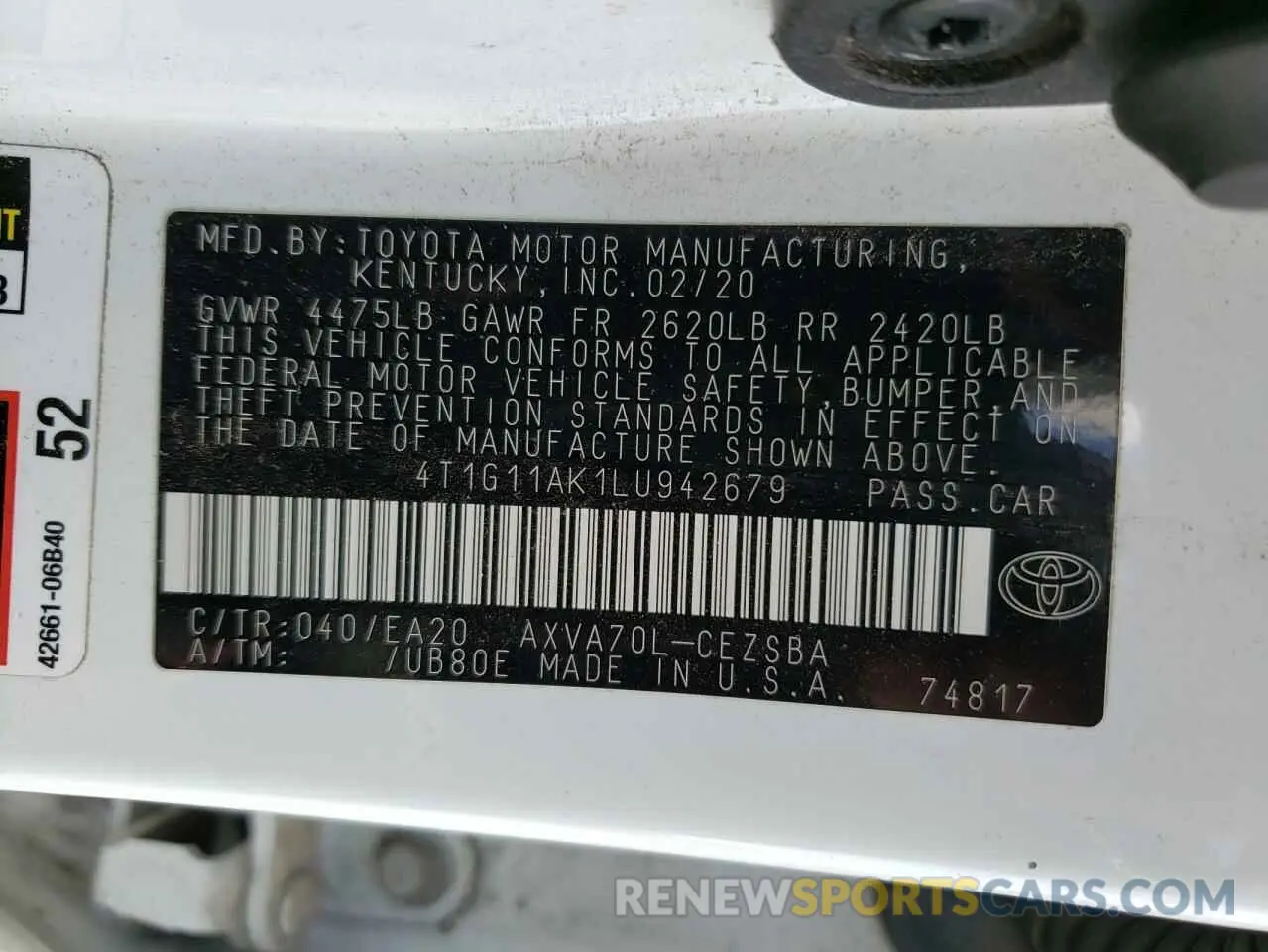 16 Photograph of a damaged car 4T1G11AK1LU942679 TOYOTA CAMRY 2020