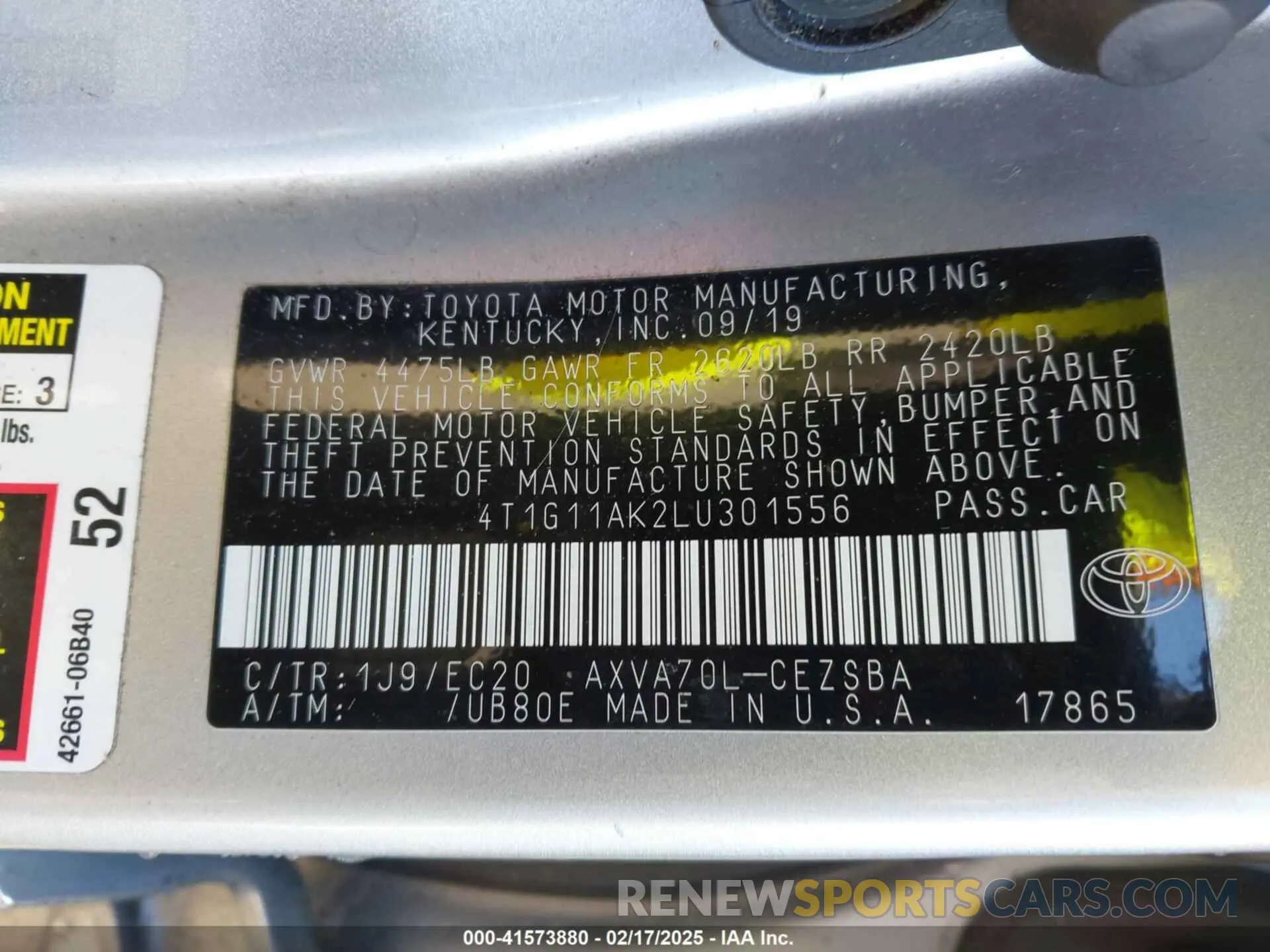 9 Photograph of a damaged car 4T1G11AK2LU301556 TOYOTA CAMRY 2020