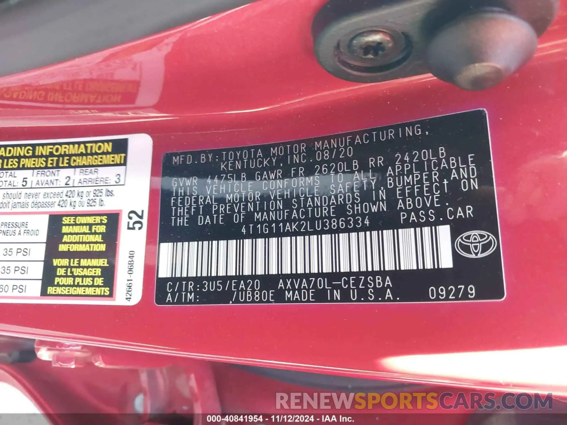 9 Photograph of a damaged car 4T1G11AK2LU386334 TOYOTA CAMRY 2020